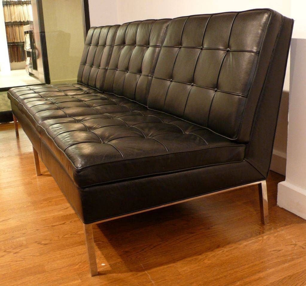 Knoll Armless Sofa In Original Black Leather At 1stdibs Within Florence Medium Sofas (View 24 of 25)