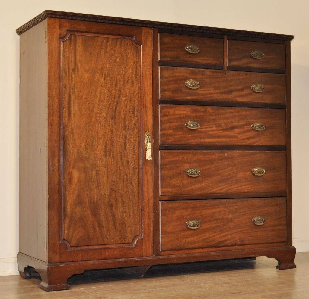Large Antique Edwardian Mahogany Combination Wardrobe, Chest Of With Chest Of Drawers Wardrobes Combination (View 4 of 15)