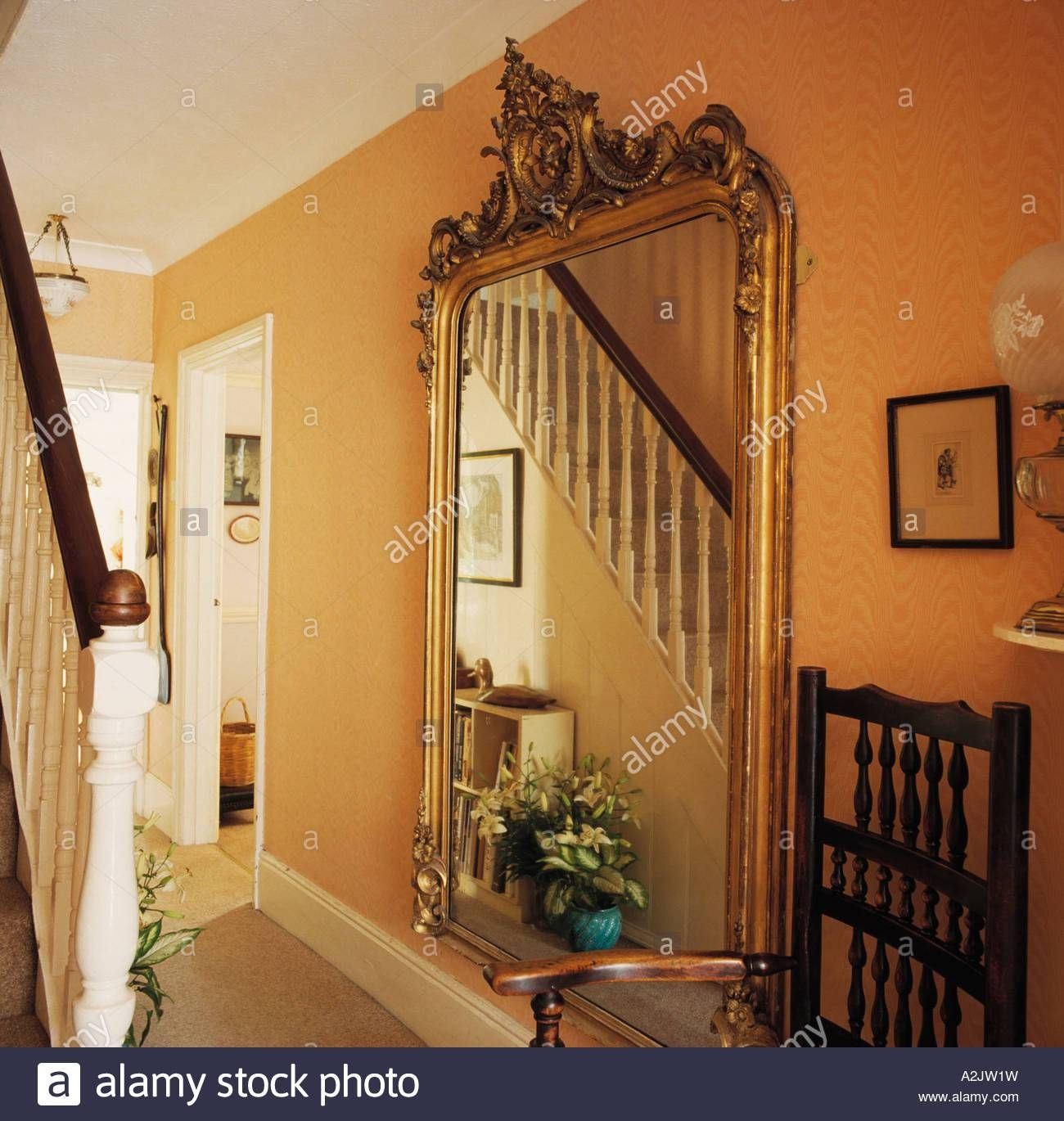 Large Gilt Mirror In Yellow Hall Stock Photo, Royalty Free Image Within Large Gilt Mirrors (View 12 of 25)