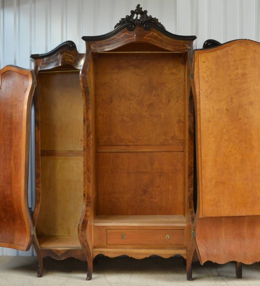 Large, Ornate, Figured Walnut French Antique Bombe Wardrobe Inside Ornate Wardrobes (View 9 of 15)