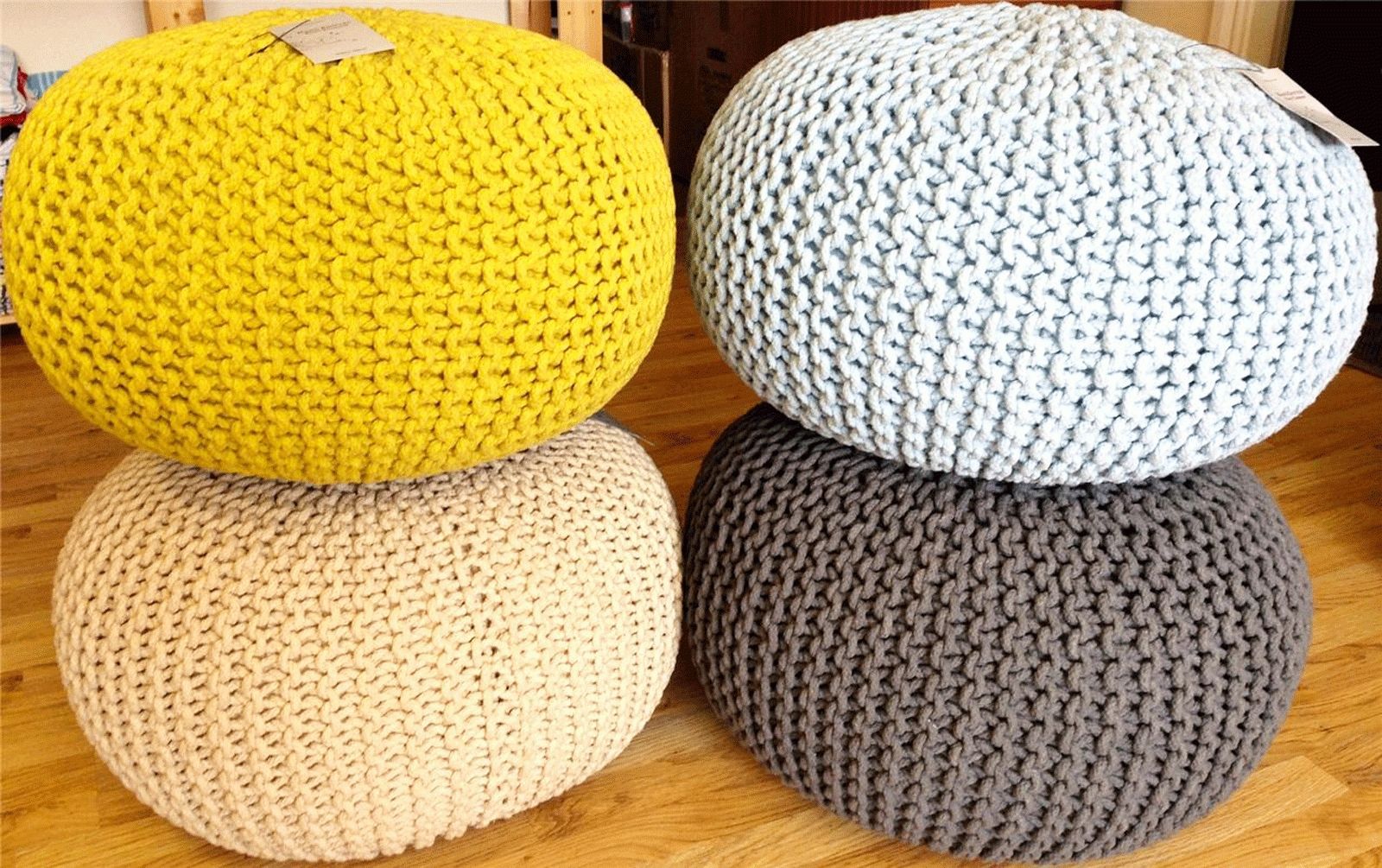 Large Stylish Modern Foot Stool Pouffe Seat Knitted Cotton With Footstools And Pouffes (Photo 10 of 30)