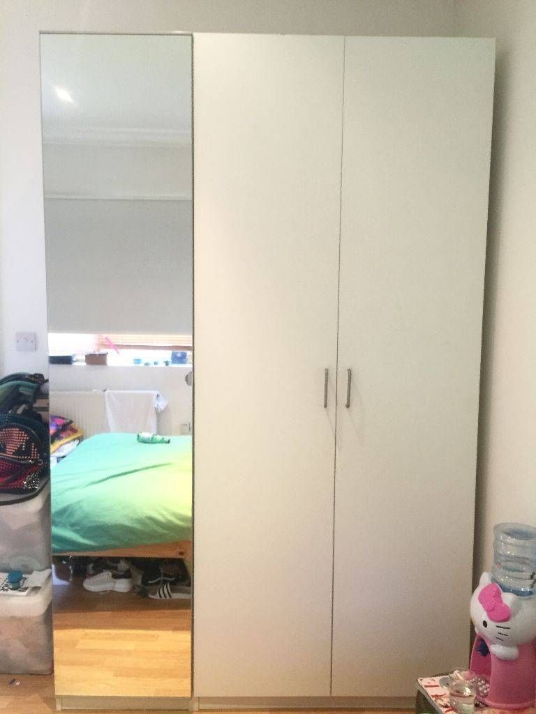 Large Tall Wide Ikea Pax 3 Doors Wardrobe Mirror White 150w X 236h In Double Wardrobes With Mirror (View 8 of 15)