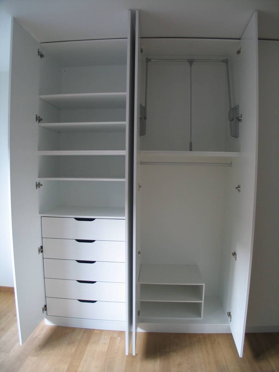 Large White Wooden Wardrobe With Triple Black Wooden Drawers And Regarding Wardrobe With Drawers And Shelves (Photo 15 of 30)