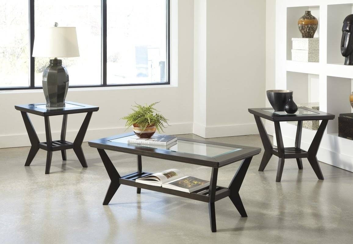 Latitude Run Woodrow 3 Piece Coffee Table Set In Brown & Reviews Regarding Coffee Table With Chairs (View 22 of 30)