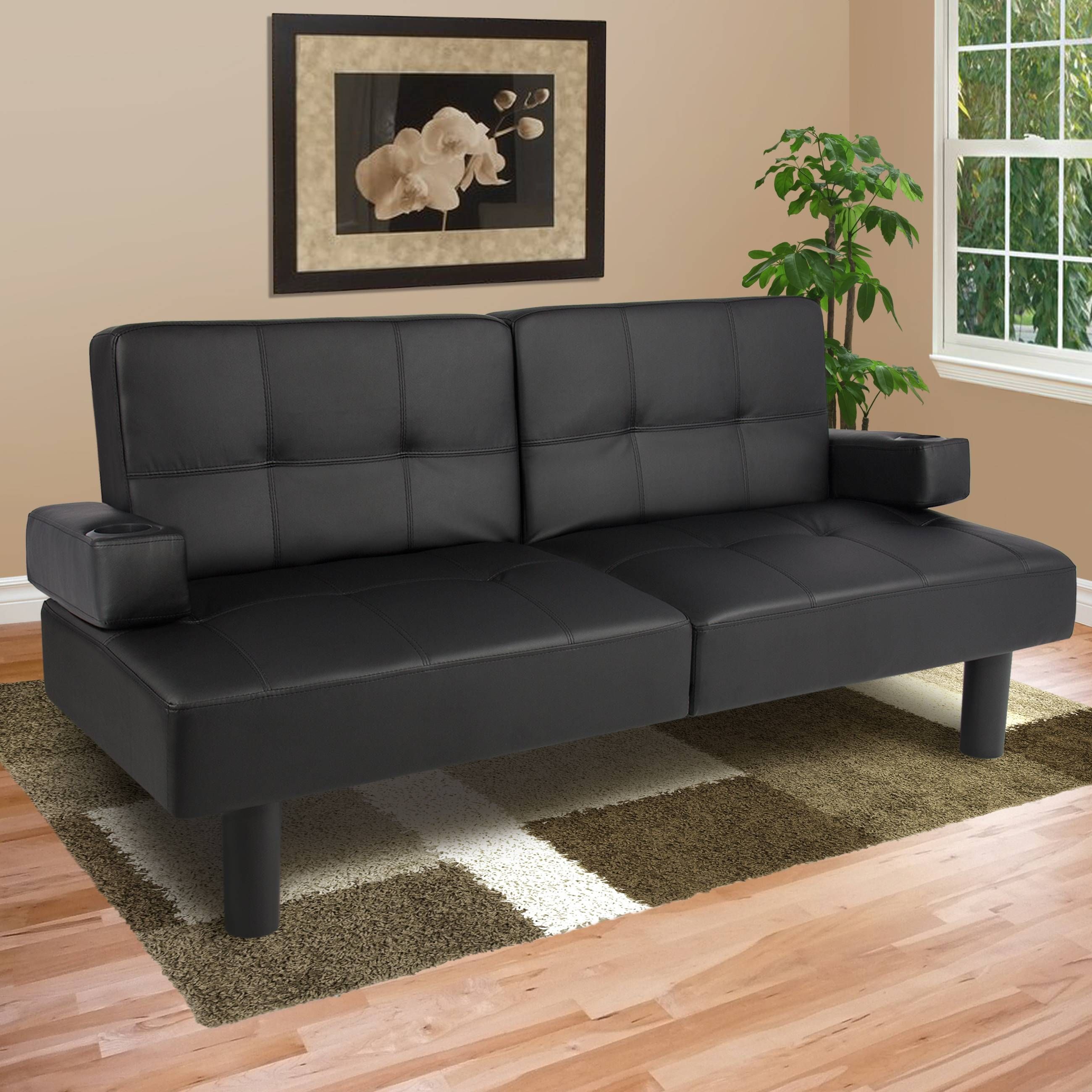 Leather Faux Fold Down Futon Sofa Bed Couch Sleeper Furniture For Sofa Lounger Beds (View 11 of 30)