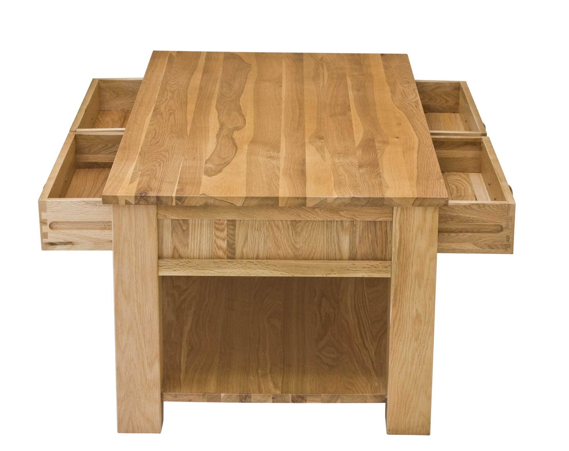 Light Oak Coffee Table With Drawers / Coffee Tables / Thippo Throughout Light Oak Coffee Tables With Drawers (View 7 of 30)
