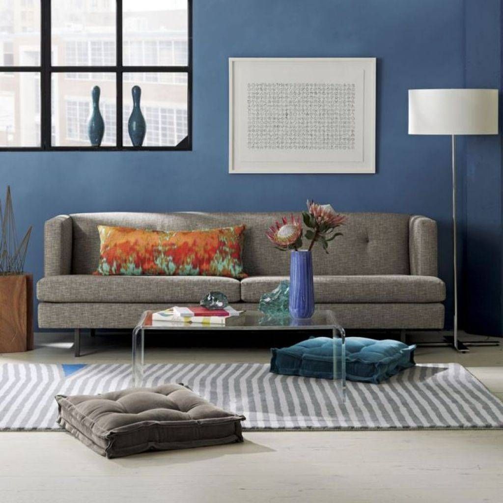 Living Room With Blue Wall Colors And Grey Sofa Also Floor Regarding Floor Couch Cushions (Photo 27 of 30)