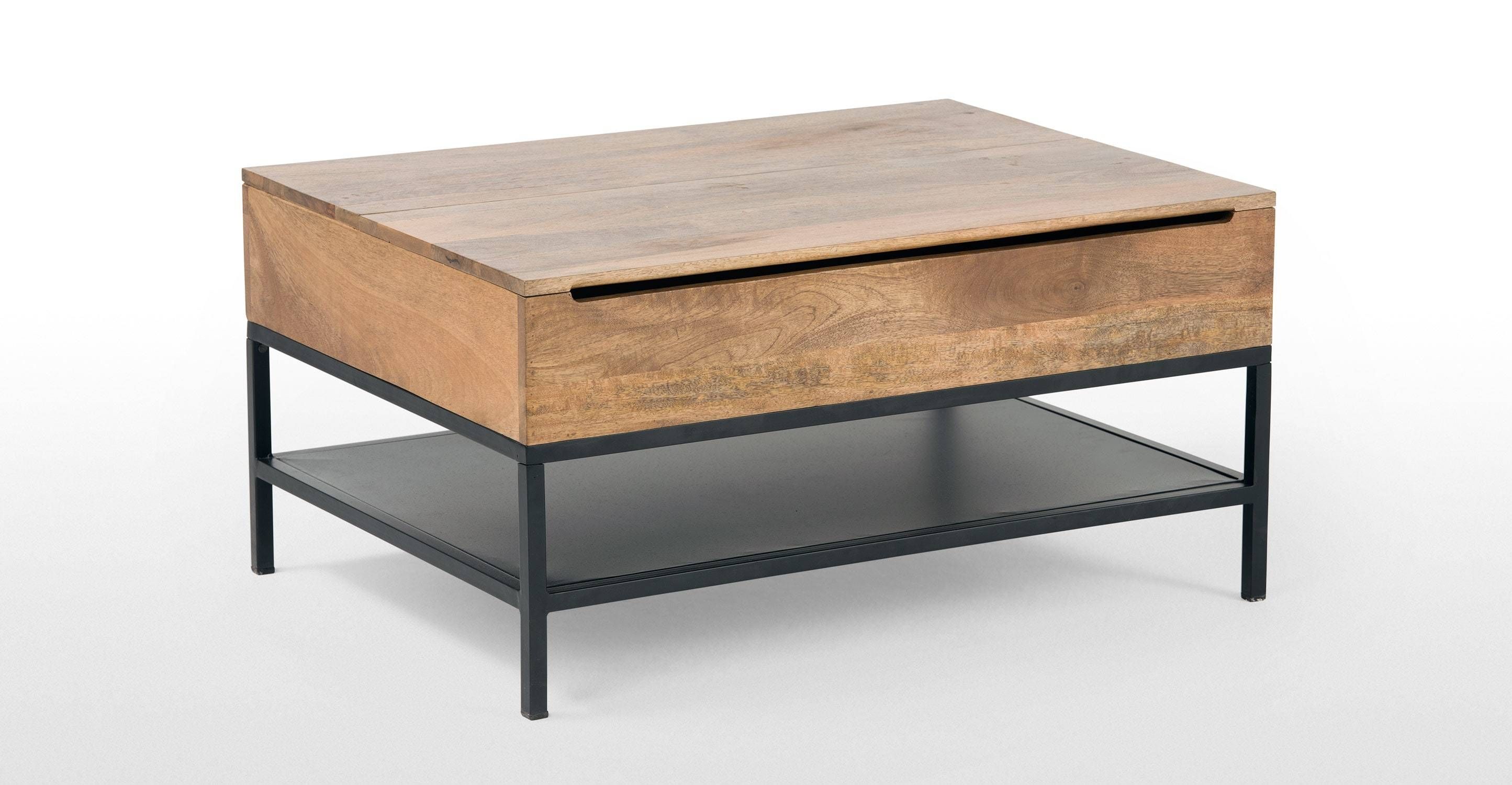Lomond Lift Top Coffee Table With Storage, Mango Wood And Black Intended For Mango Wood Coffee Tables (Photo 1 of 30)
