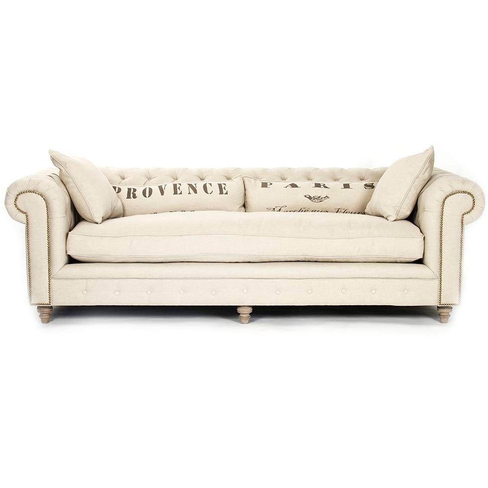 Long Creme French Sofa With Regard To Tufted Linen Sofas (View 22 of 30)