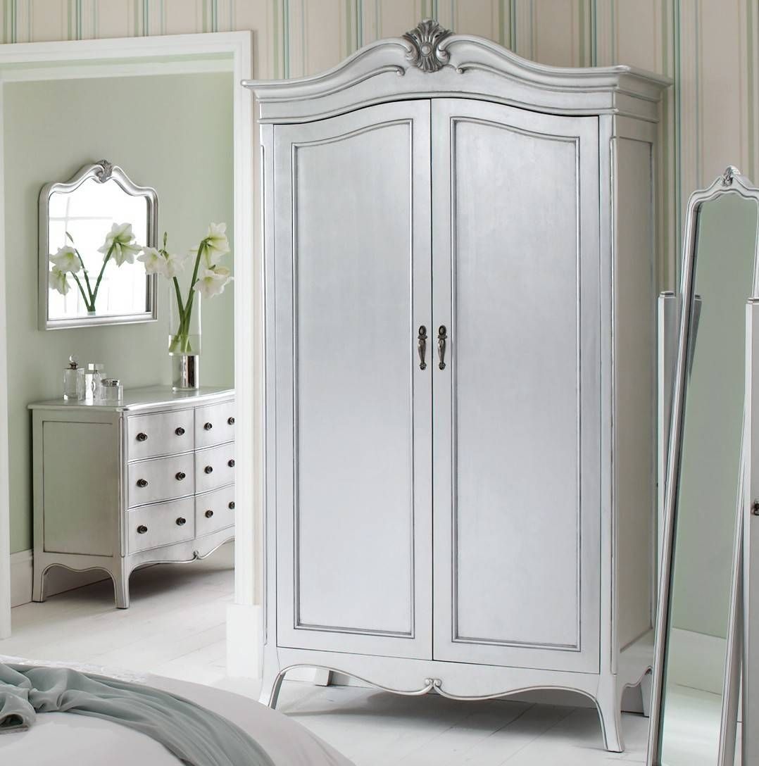Louis French Silver Leaf 2 Door Double Wardrobe | Oak Furniture Uk Regarding Silver French Wardrobes (View 5 of 15)