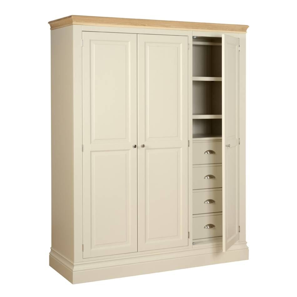 Lundy Painted & Oak Ladies' Triple Wardrobe With Shelves/drawers For Pine Wardrobe With Drawers And Shelves (View 8 of 30)