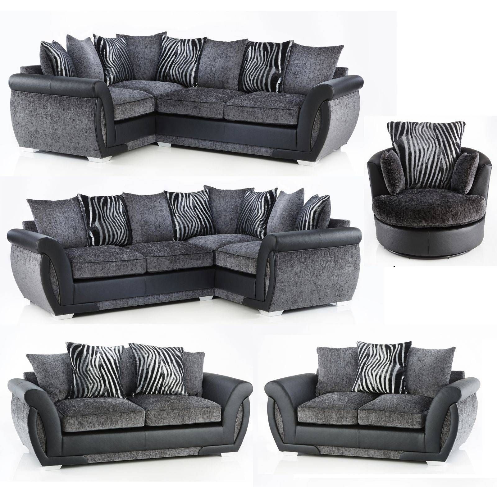 Lush Corner Sofa Or 3 + 2 Or Swivel Chair Black Grey With Regard To Corner Sofa And Swivel Chairs (View 3 of 30)