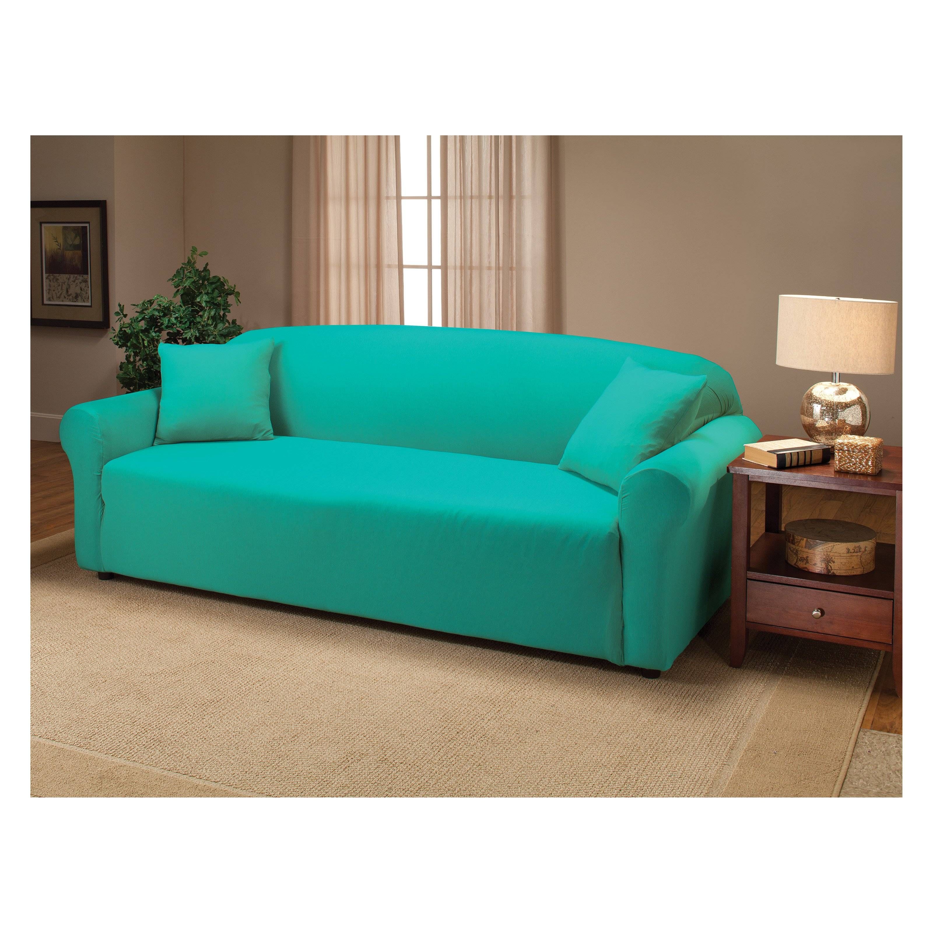 Madison Industries Solid Jersey Sofa Cover | Hayneedle With Turquoise Sofa Covers (Photo 1 of 30)