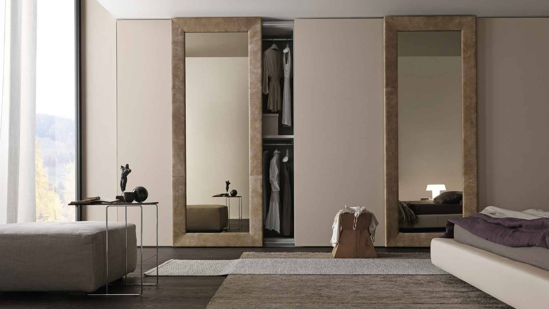 Magnificent Neutral Color Bedroom Scheme With Mirrored Walk In In Dark Wood Wardrobe With Mirror (Photo 8 of 30)