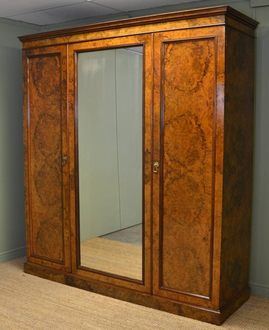 Magnificent Victorian Burr Walnut Antique Triple Wardrobe Of Large Throughout Antique Triple Wardrobes (View 8 of 15)