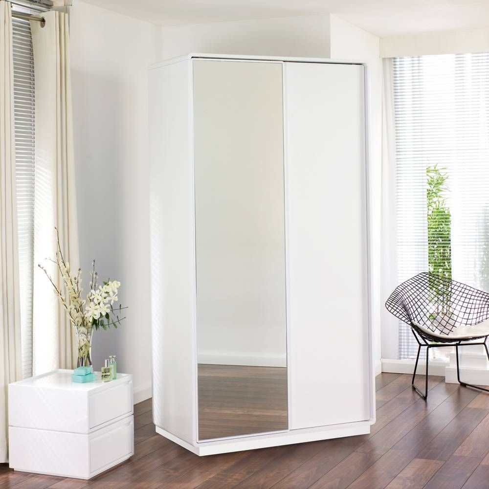Malone Sliding Mirror Door Wardrobe White – Dwell Throughout White Mirrored Wardrobes (View 1 of 15)