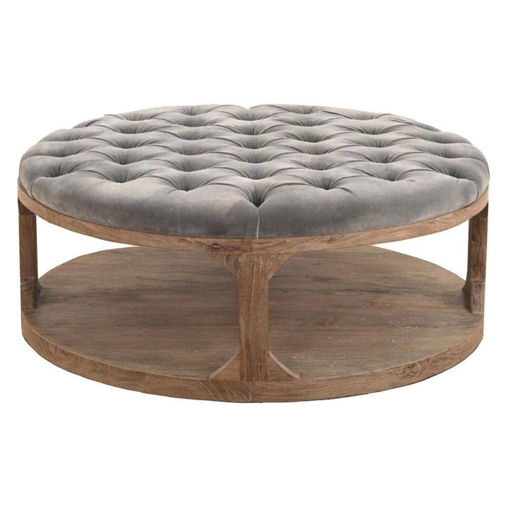 Marie French Country Round Grey Tufted Wood Coffee Table | Kathy With Grey Wood Coffee Tables (View 26 of 30)