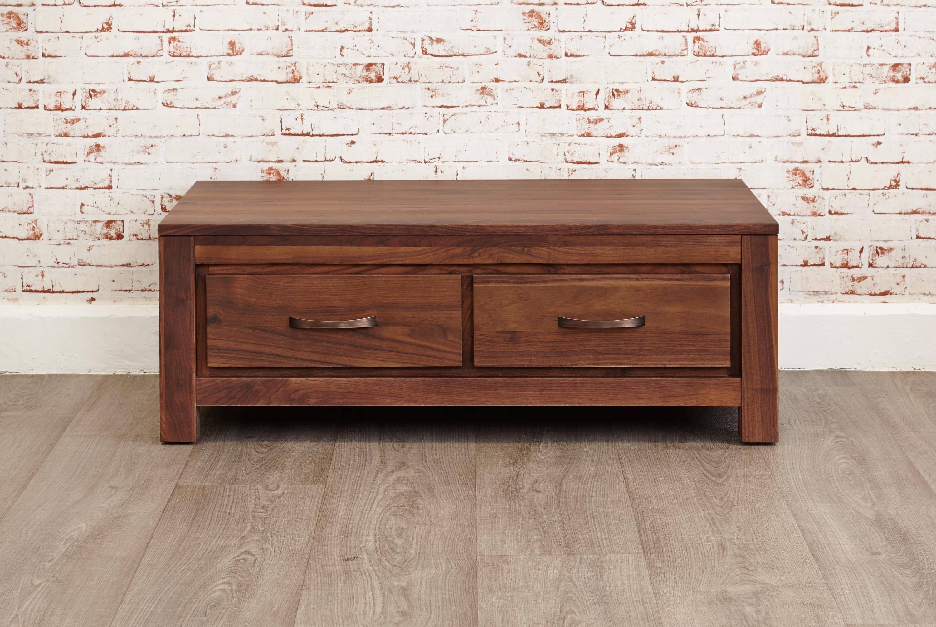 Mayan Walnut Low Four Drawer Coffee Table (cwc08b) Inside Low Coffee Tables With Drawers (Photo 8 of 30)