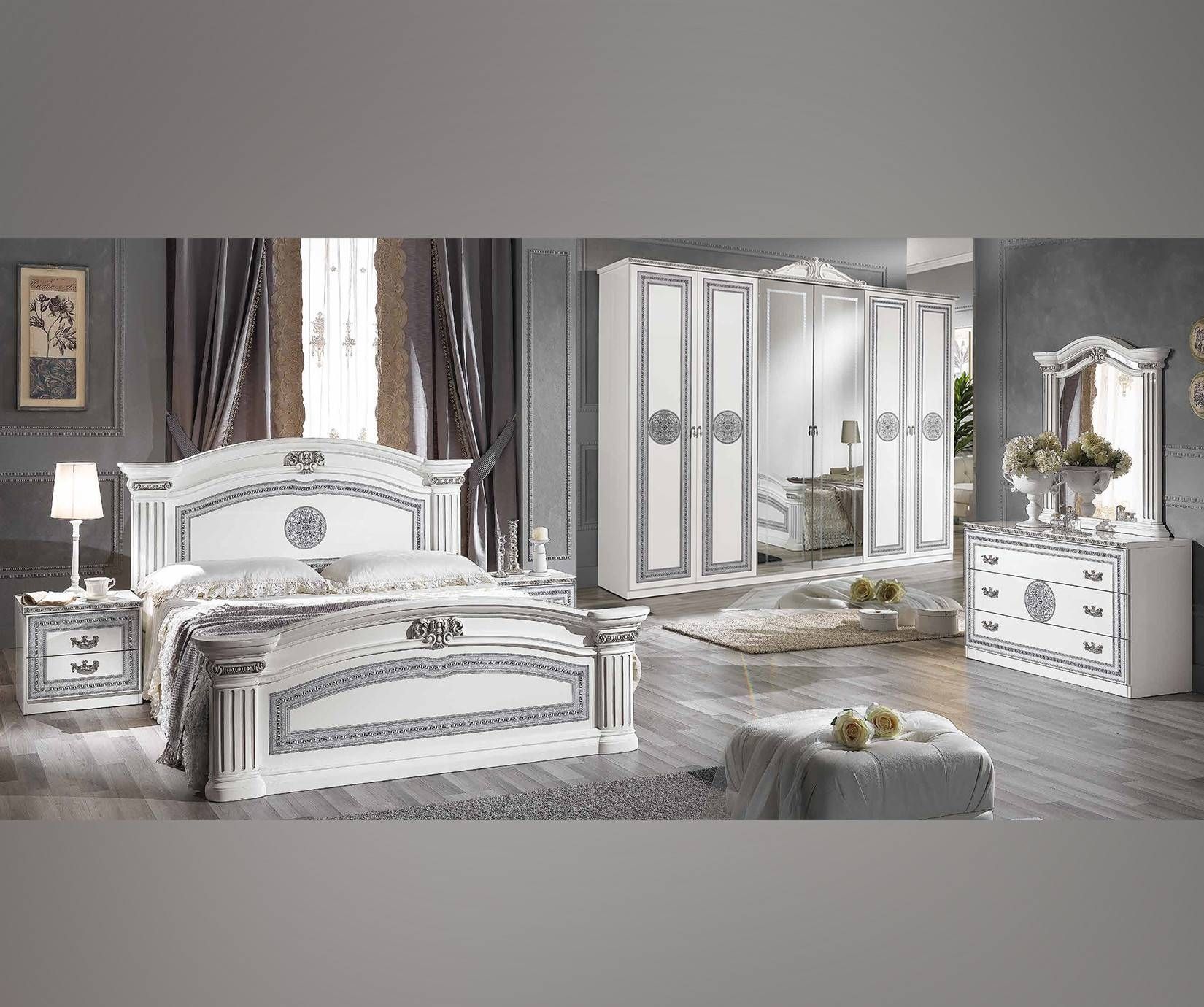 Mcs Alexandra | Alexandra White Finish Italian Bedroom Set With 6 Within Black And White Wardrobes Set (View 13 of 15)
