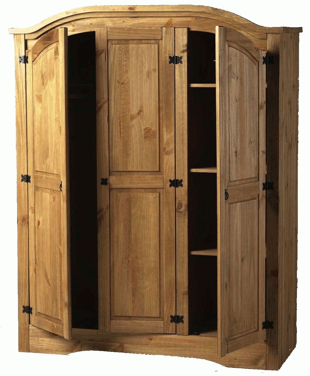 Mexican Pine Wardrobe Thee Door Curved Top Inside Curved Wardrobe Doors (View 20 of 30)