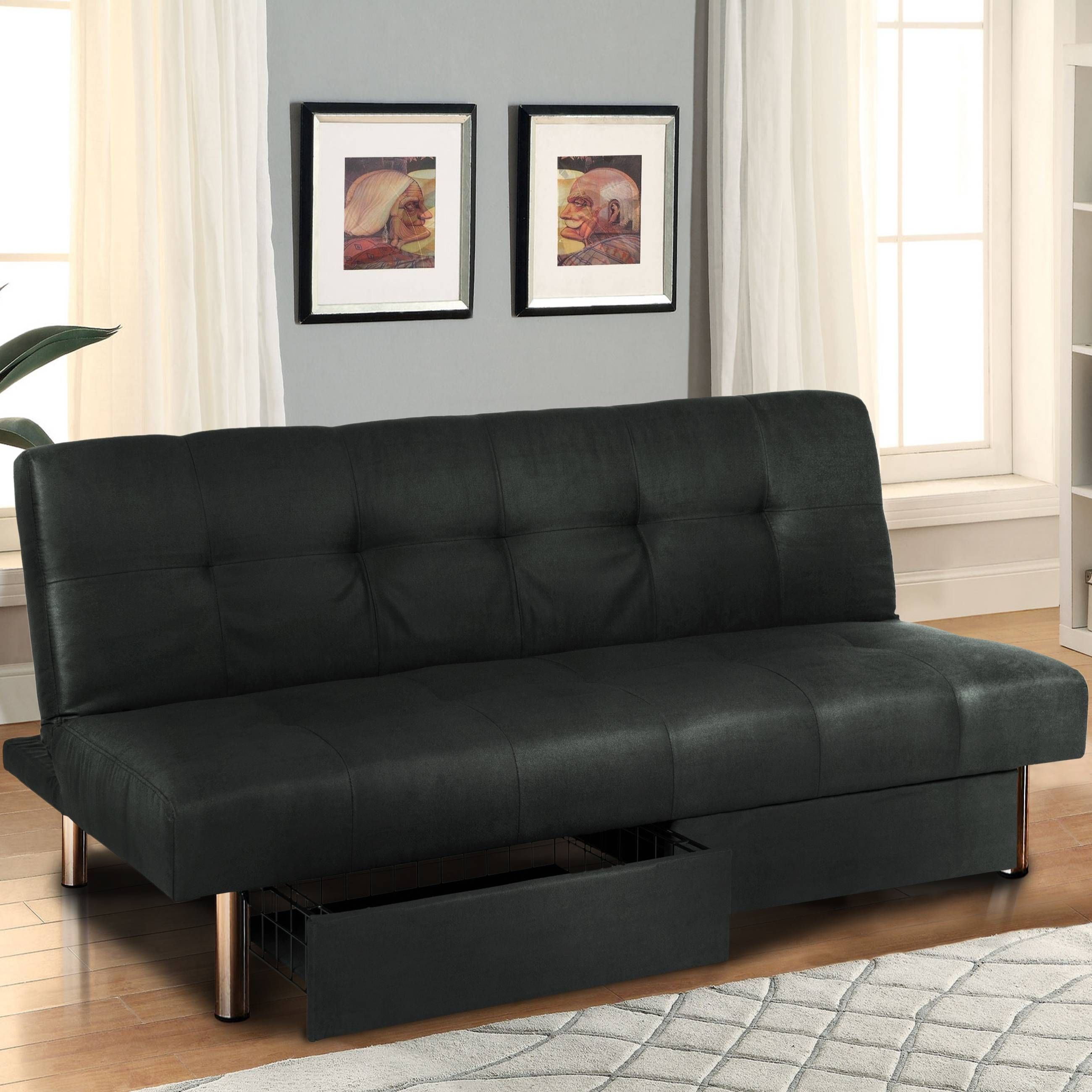 Microfiber Futon Folding Sofa Bed Couch Mattress & Storage Intended For Sofa Lounger Beds (View 5 of 30)