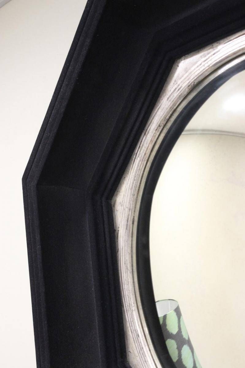 Mid Century Large Octagonal Flocked Black Convex Mirror For Sale For Black Convex Mirrors (Photo 9 of 25)