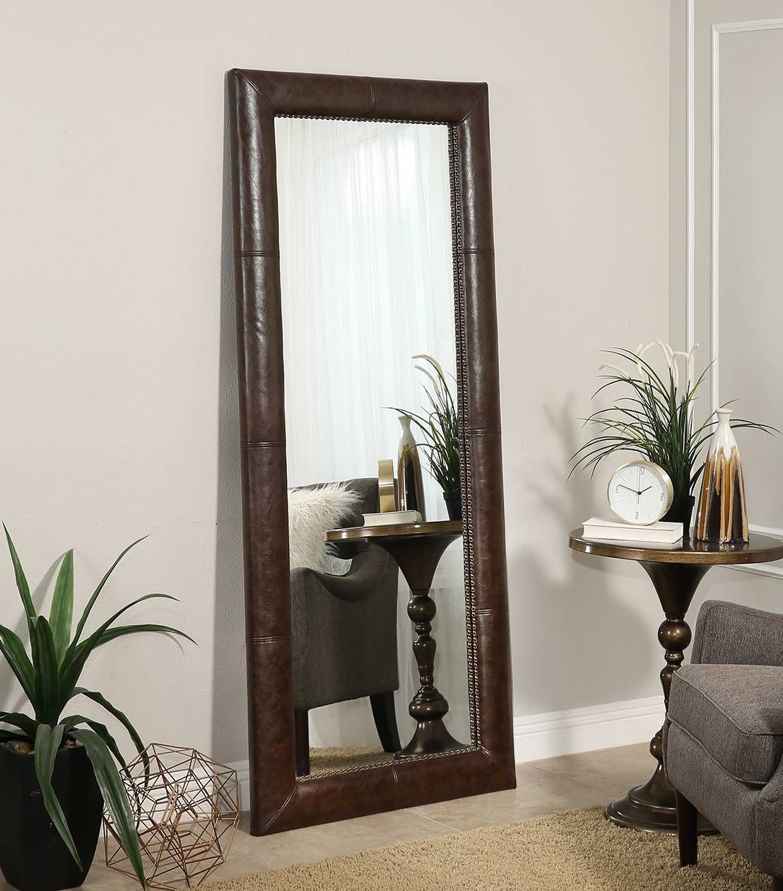 Mirrors : Celine Black Leather Round Wall Mirror In Leather Mirrors (View 22 of 25)