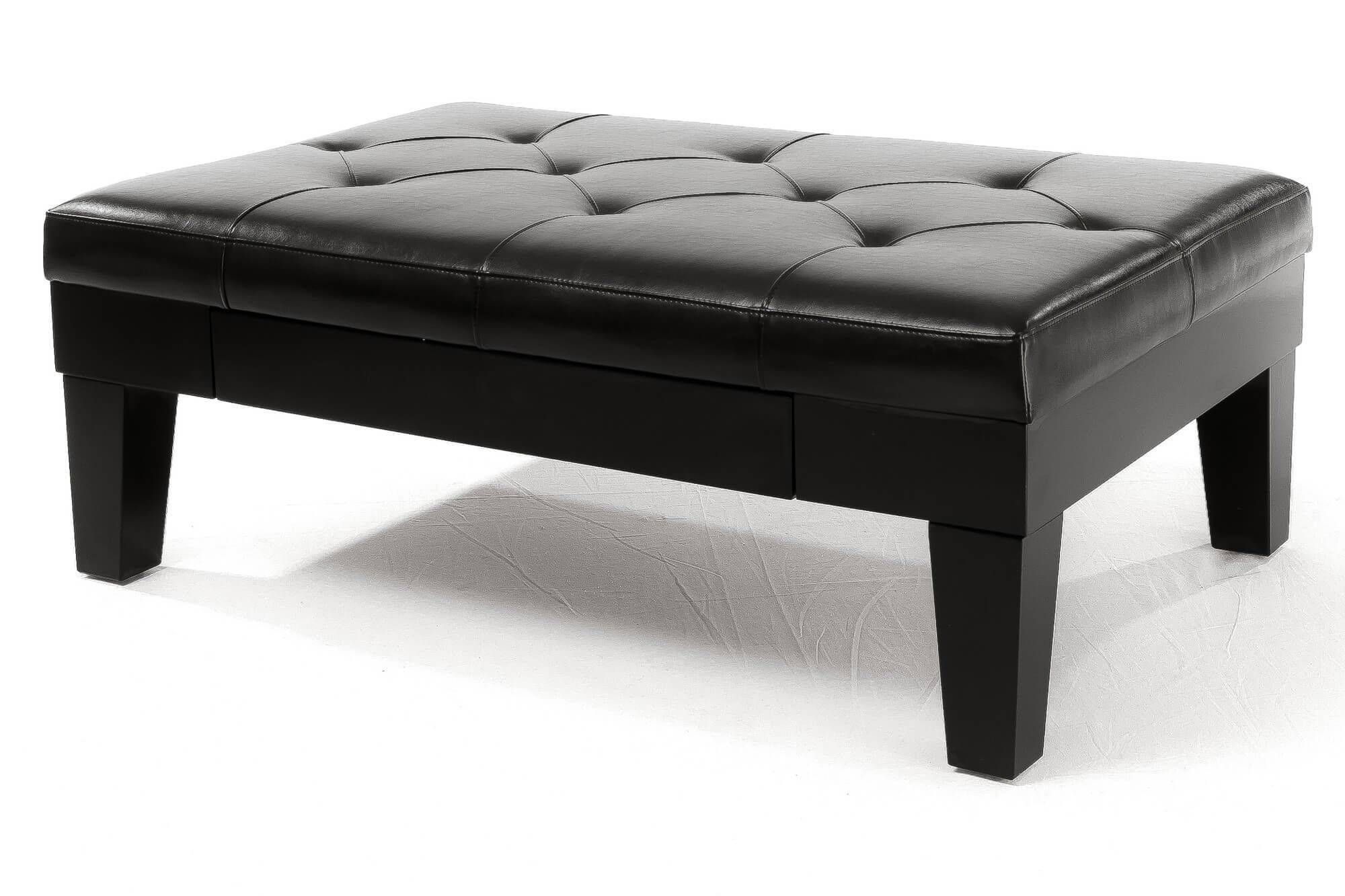 Modern Coffee Table From Black Leather Also Functioned As Ottoman Throughout Big Black Coffee Tables (Photo 25 of 30)