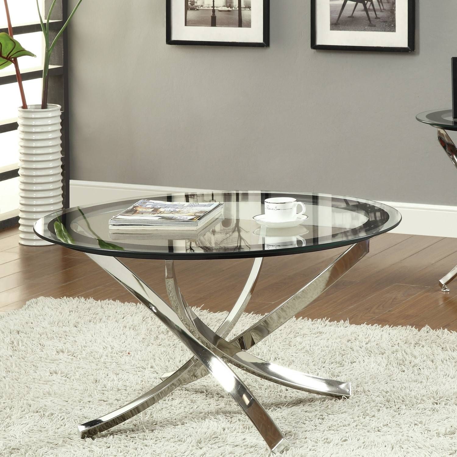 Modern Glass Coffee Table Chrome Finish Tempered Glass Surface Intended For Metal And Glass Coffee Tables (View 20 of 30)