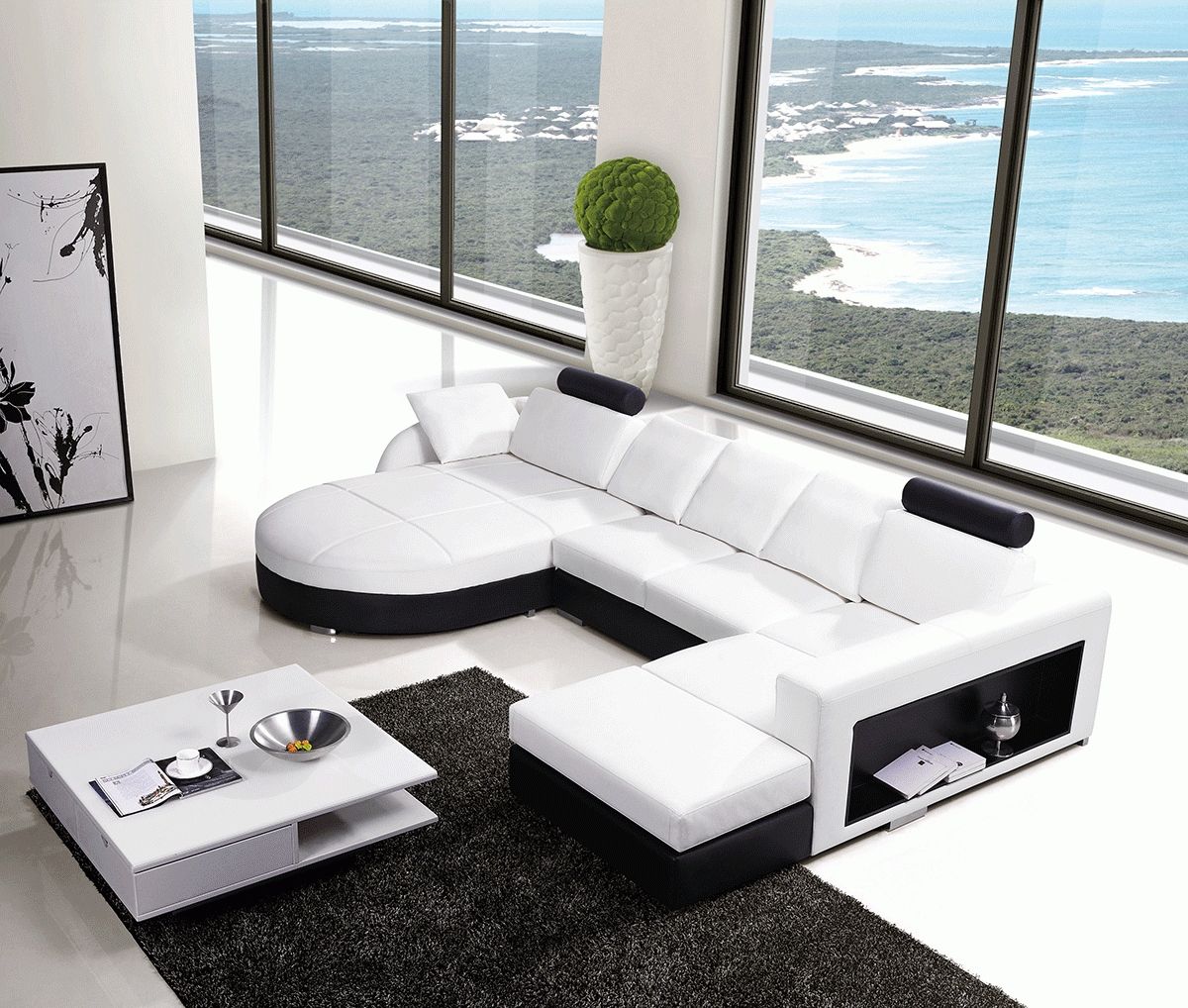Modern Leather Sectional Sofa W/ Built In Side Bookshelf Intended For Sectional Sofa With Storage (View 24 of 25)