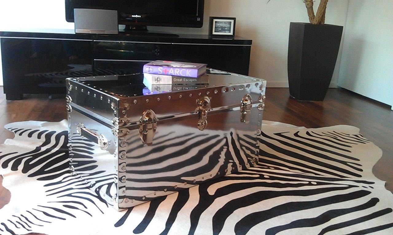 Modern Silver Trunk Coffee Table With Storage In Front Of Black Regarding Silver Trunk Coffee Tables (View 7 of 30)