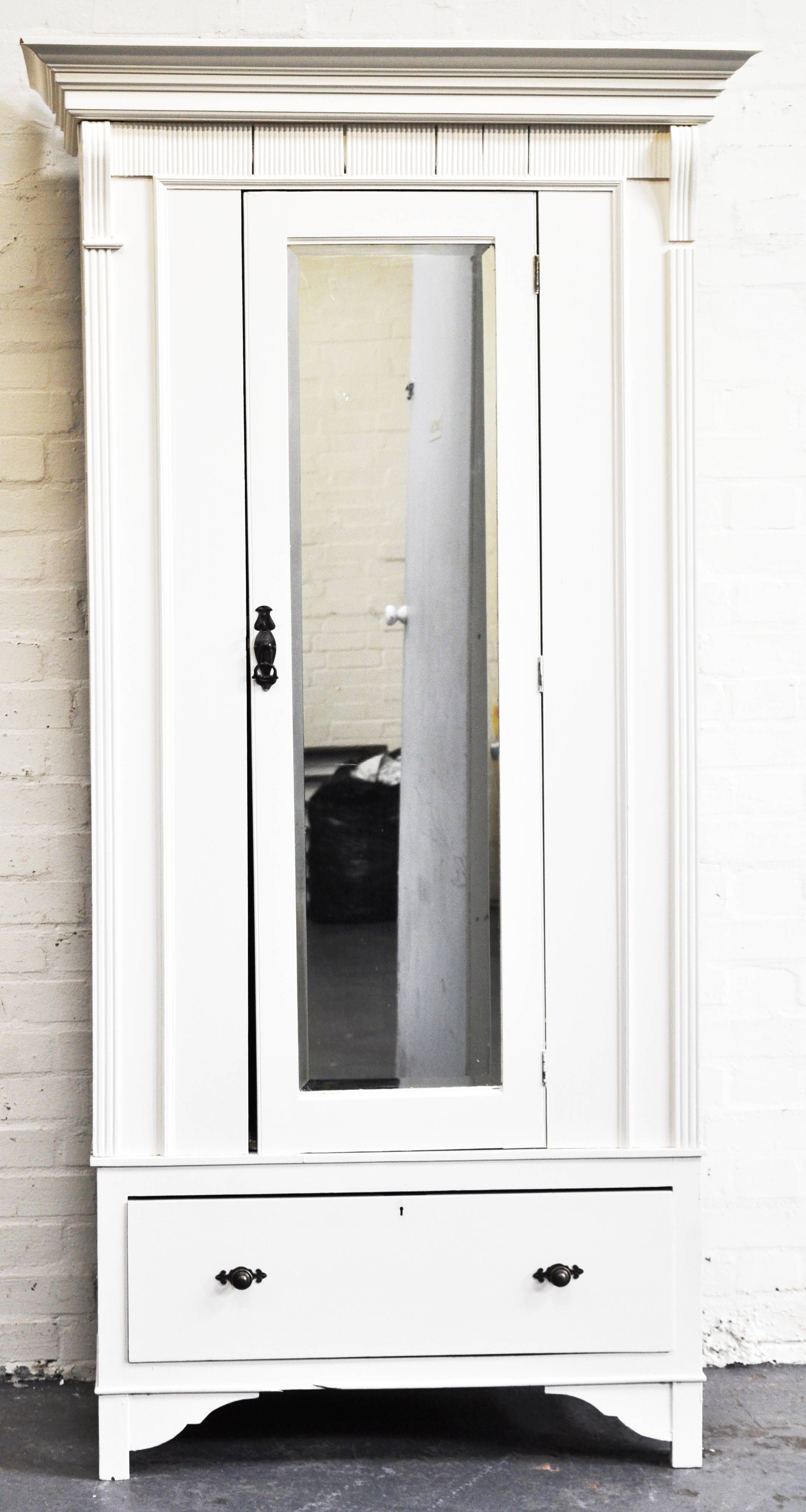 Modern White Painted Wardrobe, Rectangular Mirror Panel To The In Single White Wardrobes With Mirror (Photo 9 of 15)