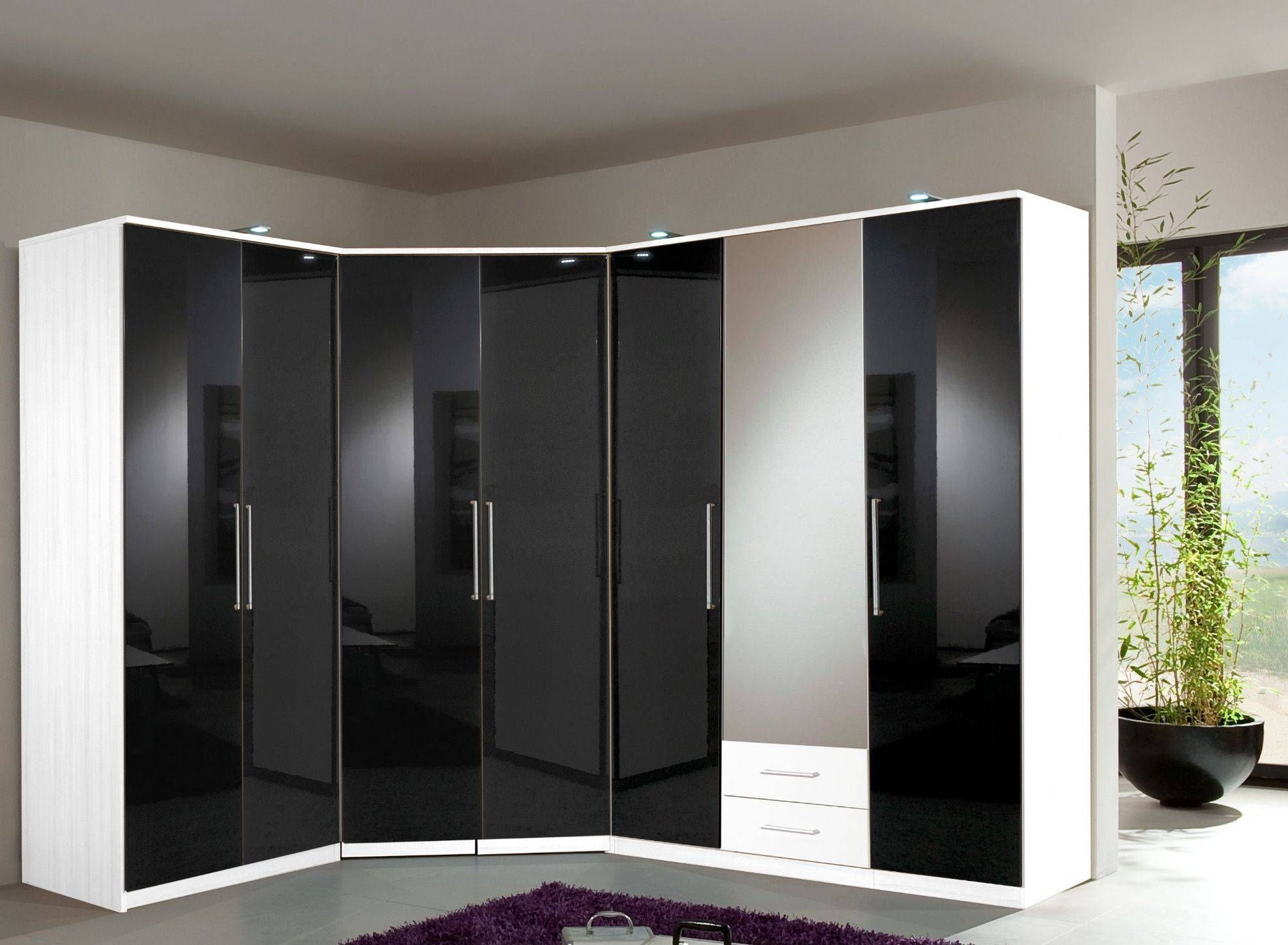 Navada Black Gloss & White 3 Door Centre Mirror Wardrobe 17 1 With White 3 Door Mirrored Wardrobes (Photo 11 of 15)