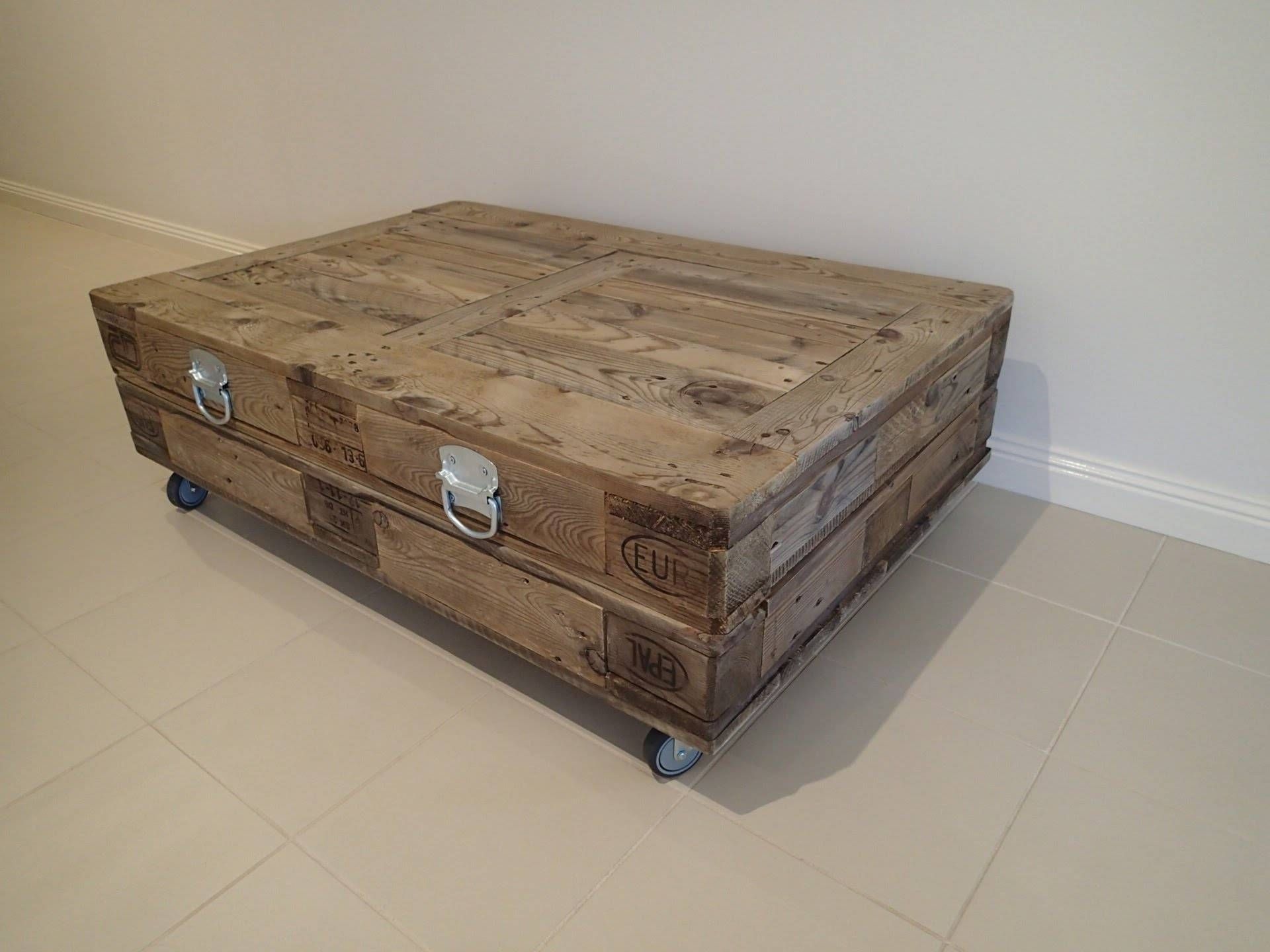 New Industrial Reclaimed Timber Pallet Coffee Table With Storage Intended For Wheels Coffee Tables (Photo 29 of 30)