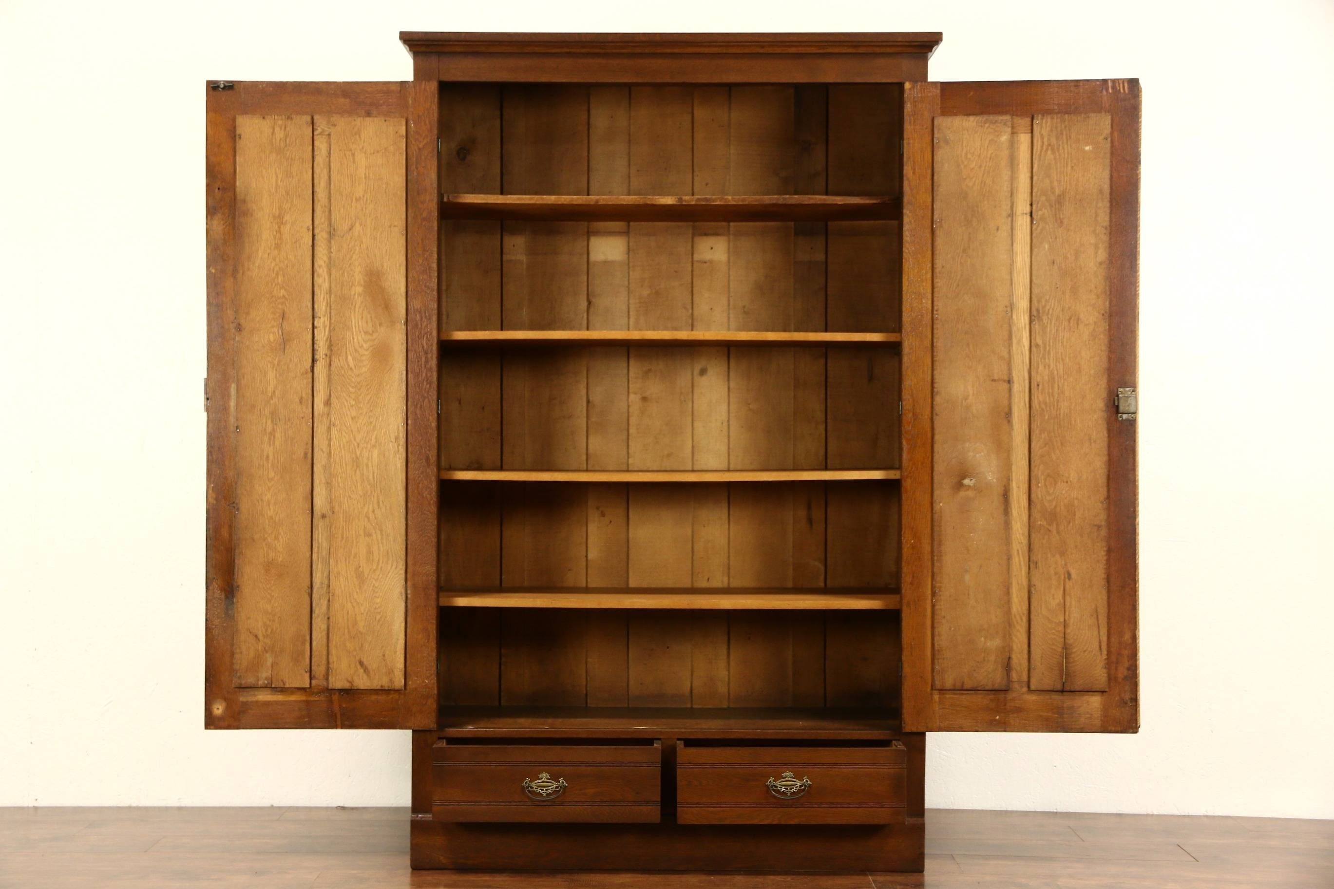 Oak 1885 Antique Armoire, Wardrobe Or Closet, Arched Panel Doors Intended For 2 Door Wardrobe With Drawers And Shelves (View 26 of 30)