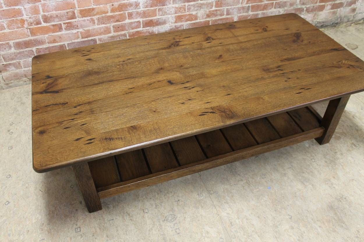 Oak Coffee Table With Shelf / Coffee Tables / Thippo Intended For Rustic Coffee Tables With Bottom Shelf (View 30 of 30)