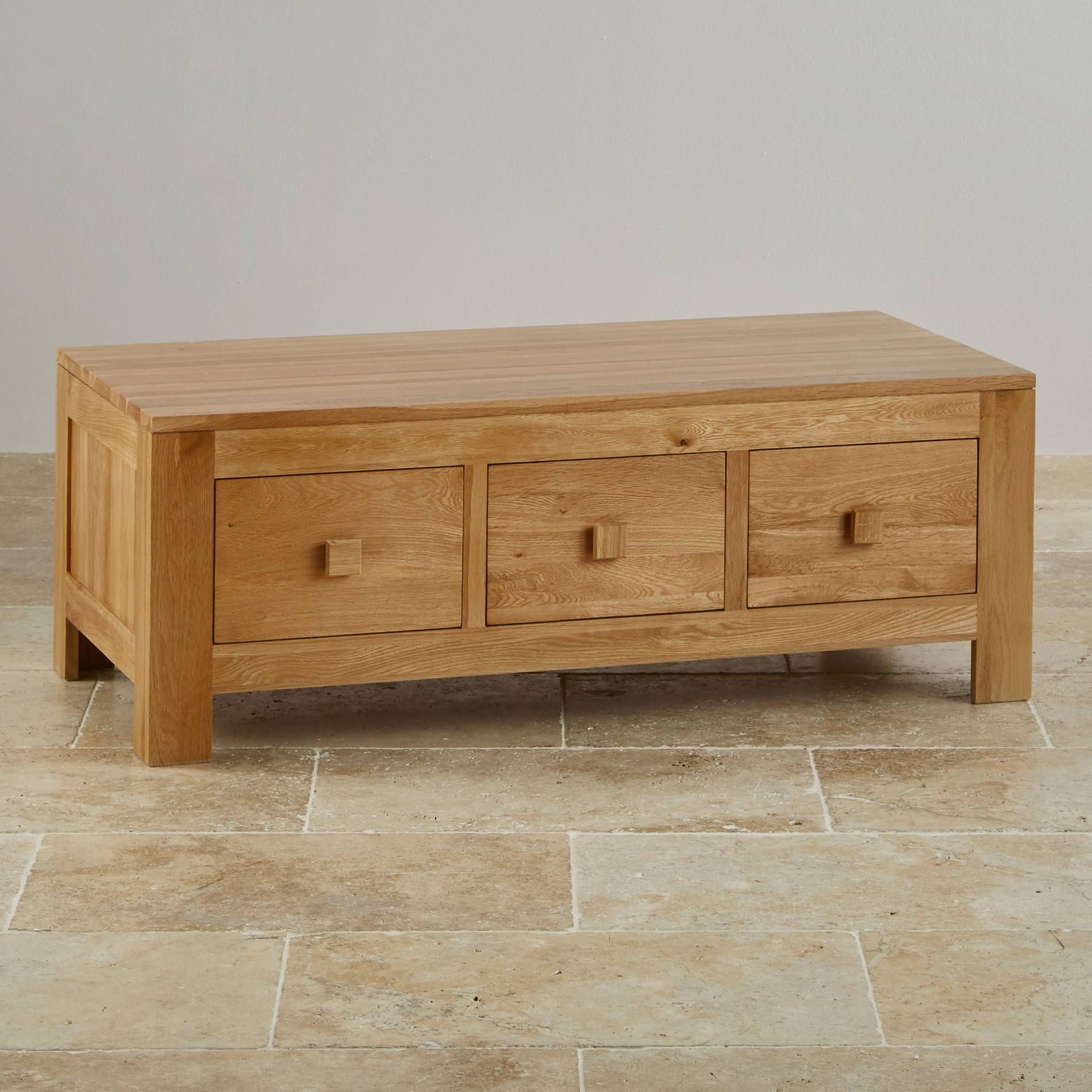 Oakdale 6 Drawer Coffee Table In Natural Solid Oak Inside Oak Coffee Table With Drawers (View 8 of 15)