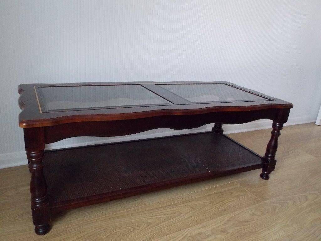 Old And Vintage Polished Square Mahogany Coffee Table With Glass Throughout Vintage Glass Top Coffee Tables (Photo 3 of 30)