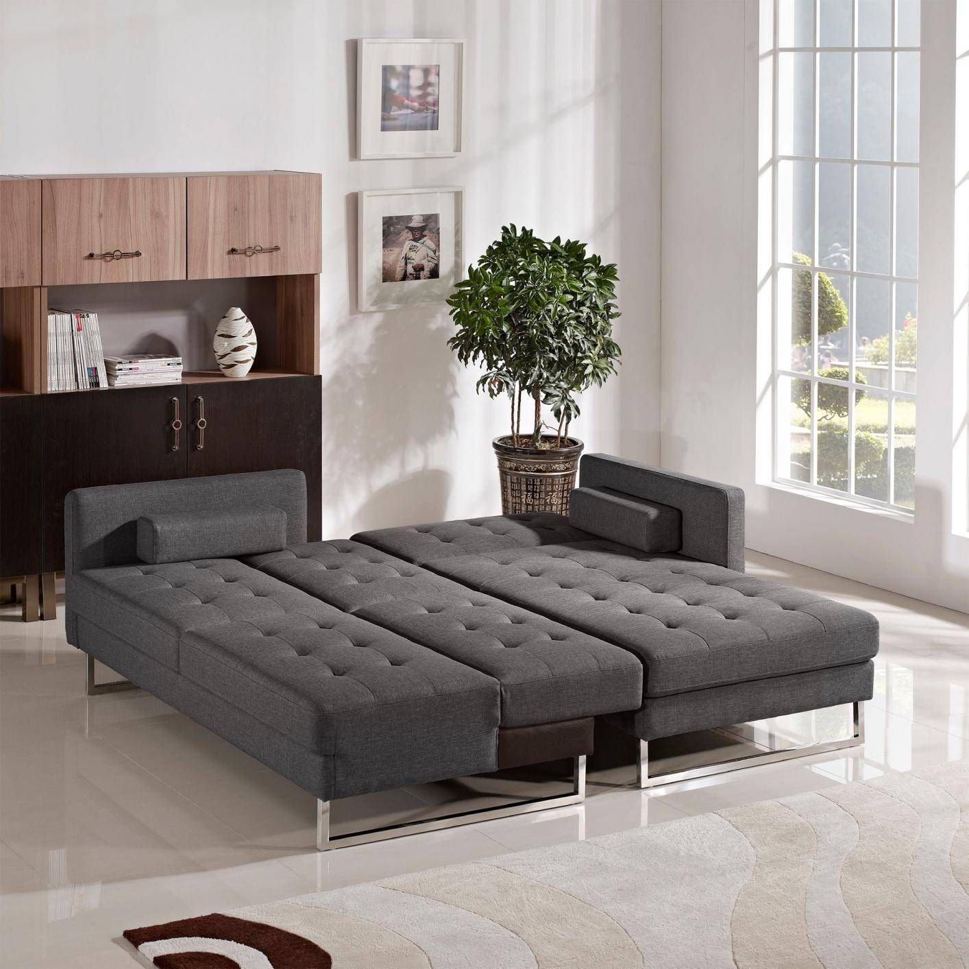 Opus Grey Fabric Sectional Sofa Bed – Steal A Sofa Furniture Inside Sectional Sofa Beds (Photo 29 of 30)