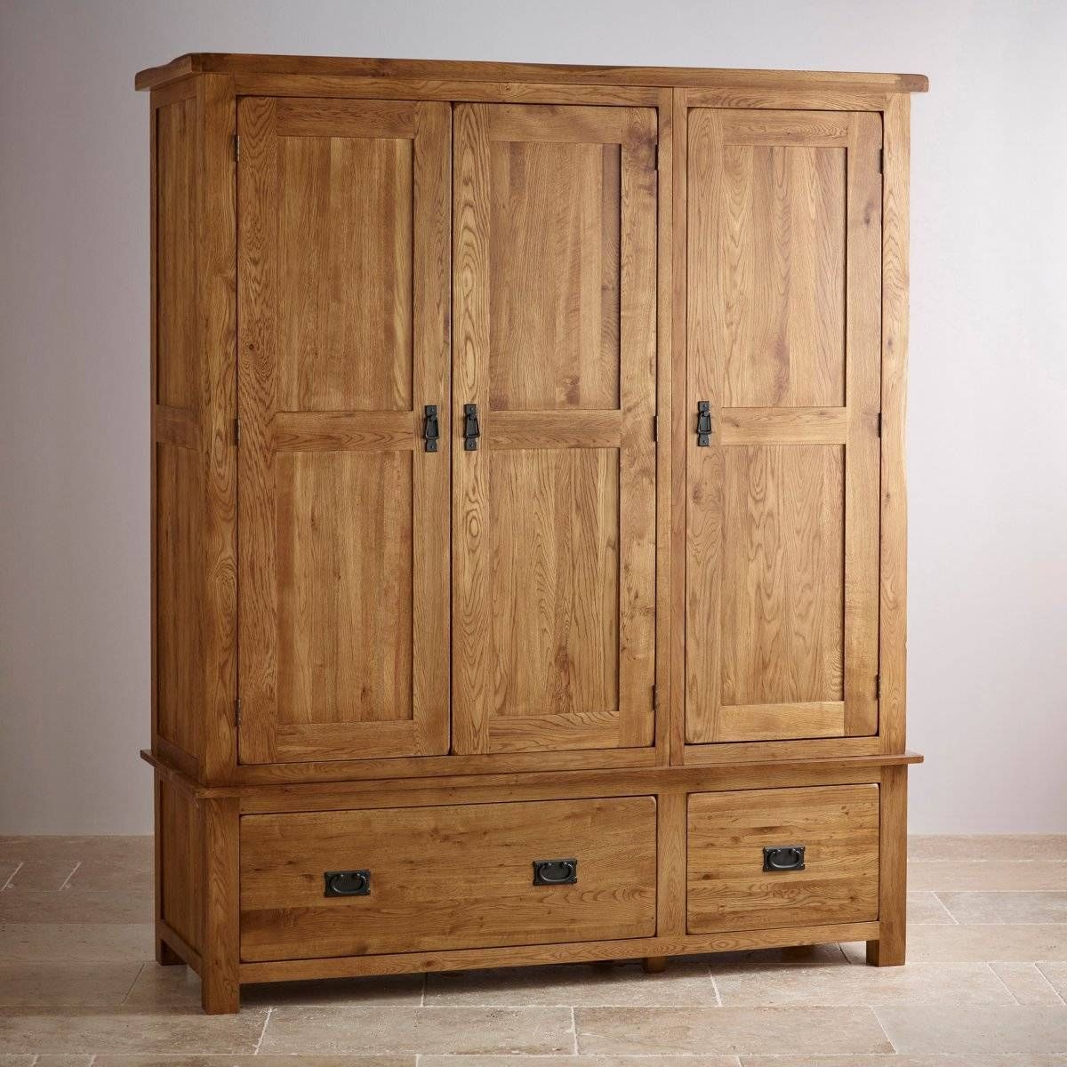 Original Rustic Triple Wardrobe In Solid Oak | Oak Furniture Land Pertaining To Oak Wardrobes (View 7 of 15)