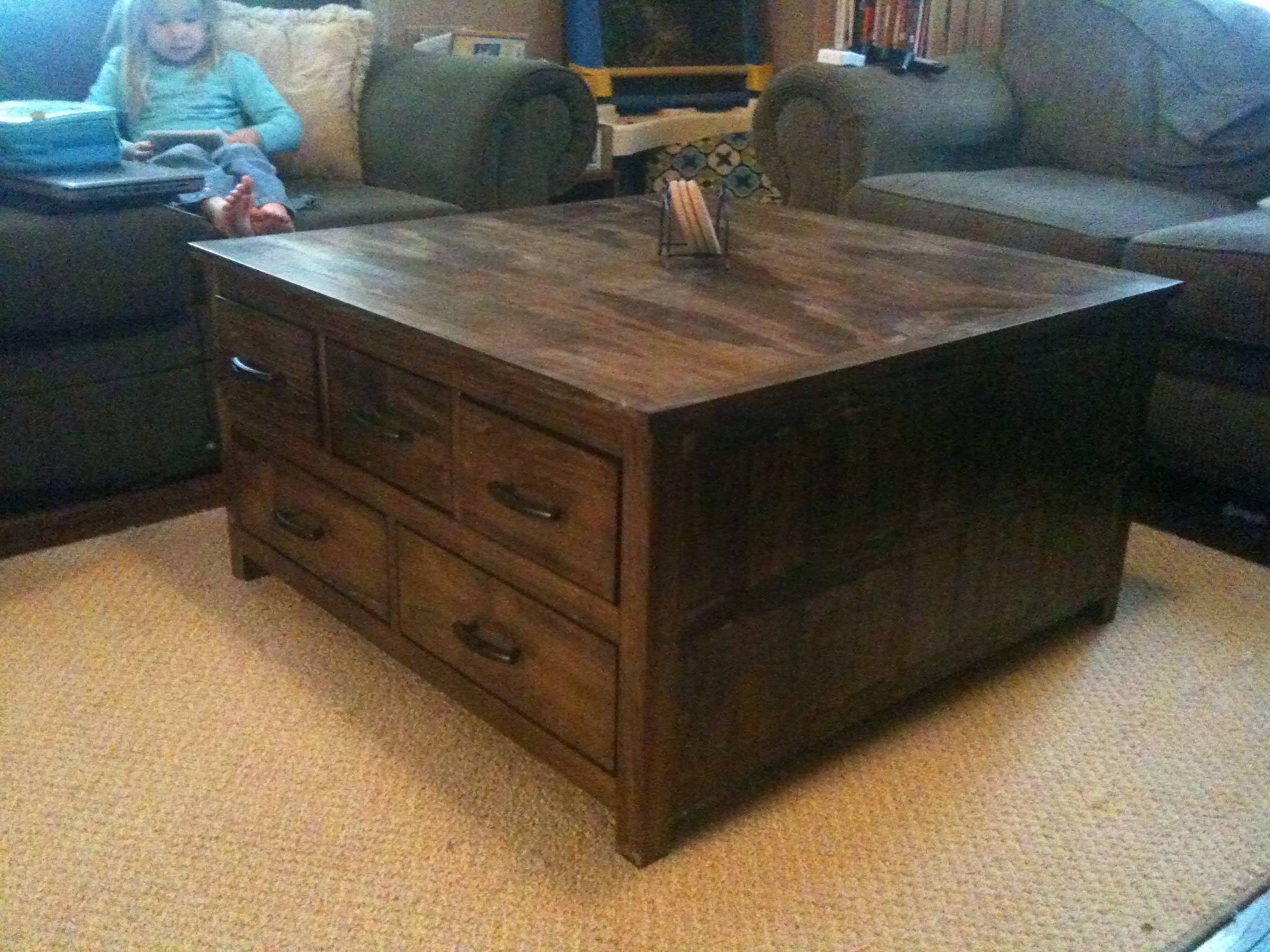 Orly Oak Square Coffee Table With Drawers | Coffee Tables Decoration Regarding Square Coffee Tables With Drawers (Photo 1 of 30)