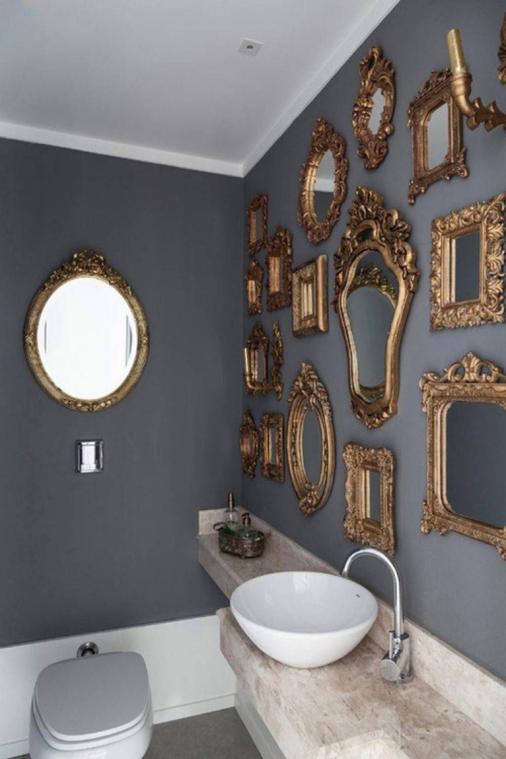Ornate Mirrors Placed In The Bathroom With Grey Walls – Decorative Within Ornate Bathroom Mirrors (View 21 of 25)