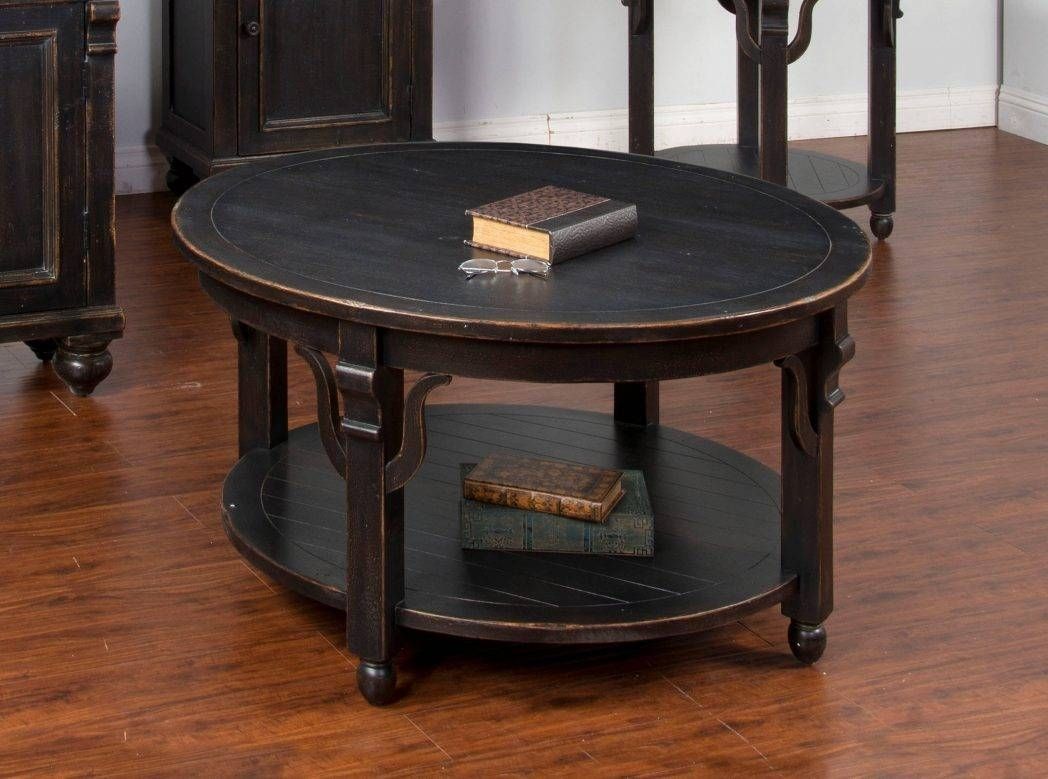 Oval Coffee Table Wood And Glass Tables Wooden With Shelf / Thippo Regarding Black Oval Coffee Tables (View 11 of 30)