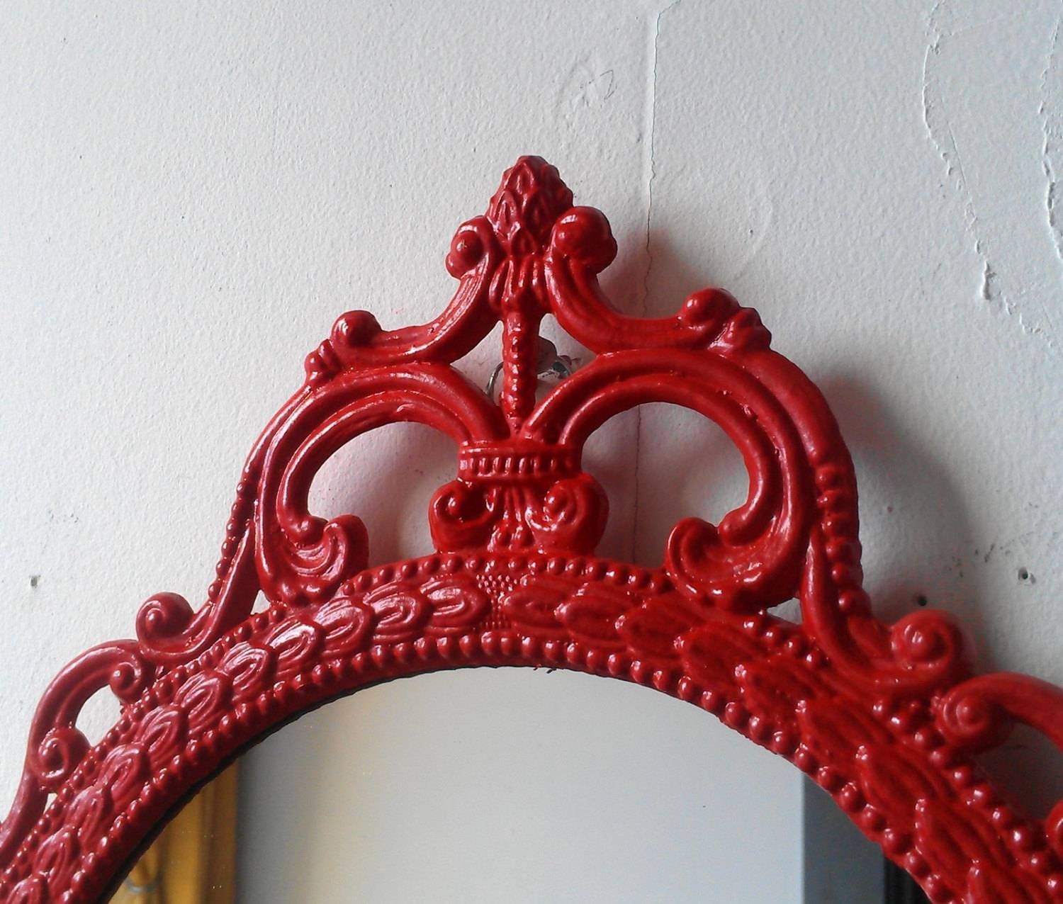 Oval Mirror In Vintage Metal Frame Ornate Decorative Framed Throughout Red Mirrors (View 3 of 25)