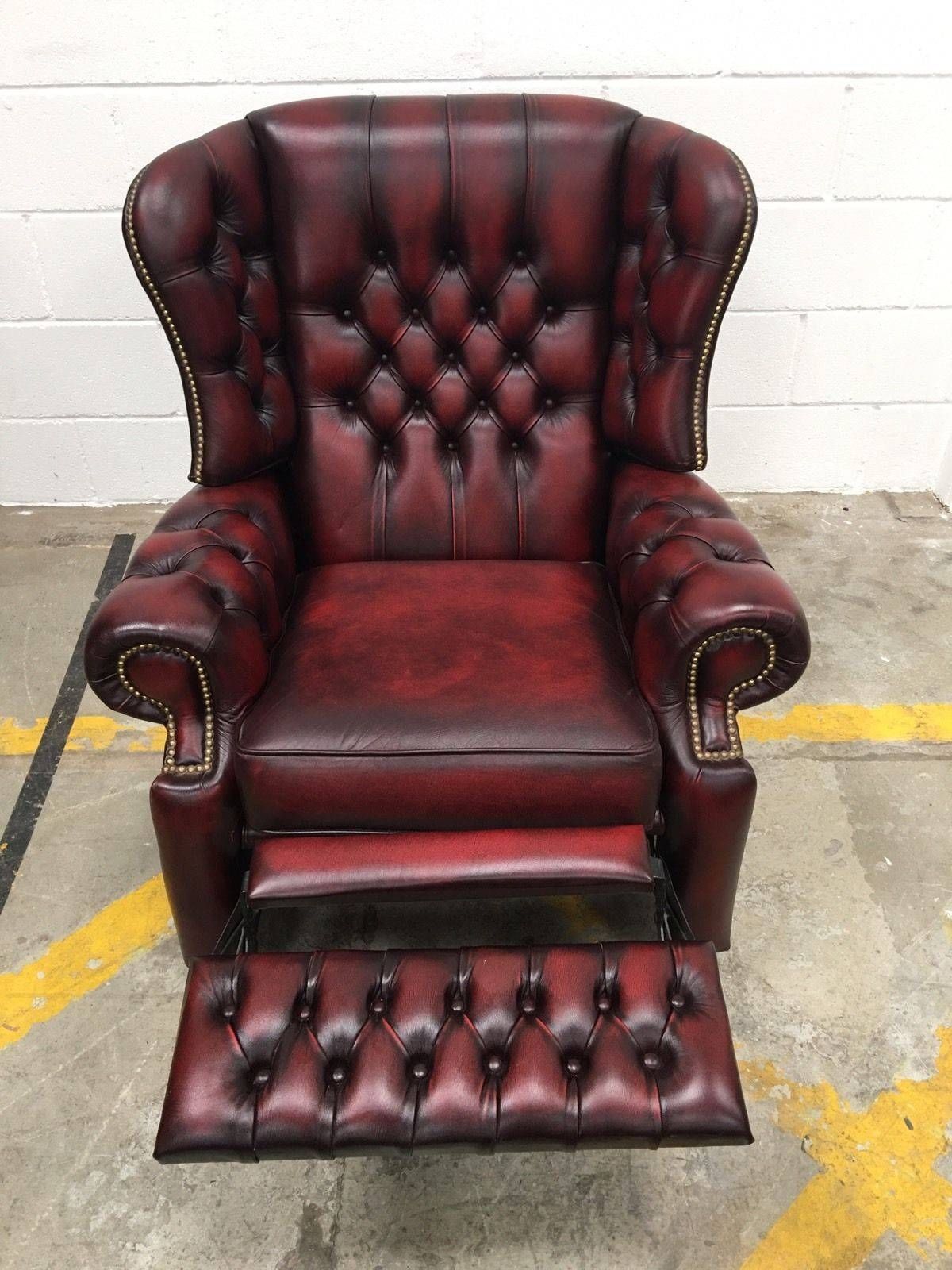 Oxblood Leather Monk High Back Saxon Chesterfield Recliner Chair 1 In Monk Chairs (View 18 of 30)