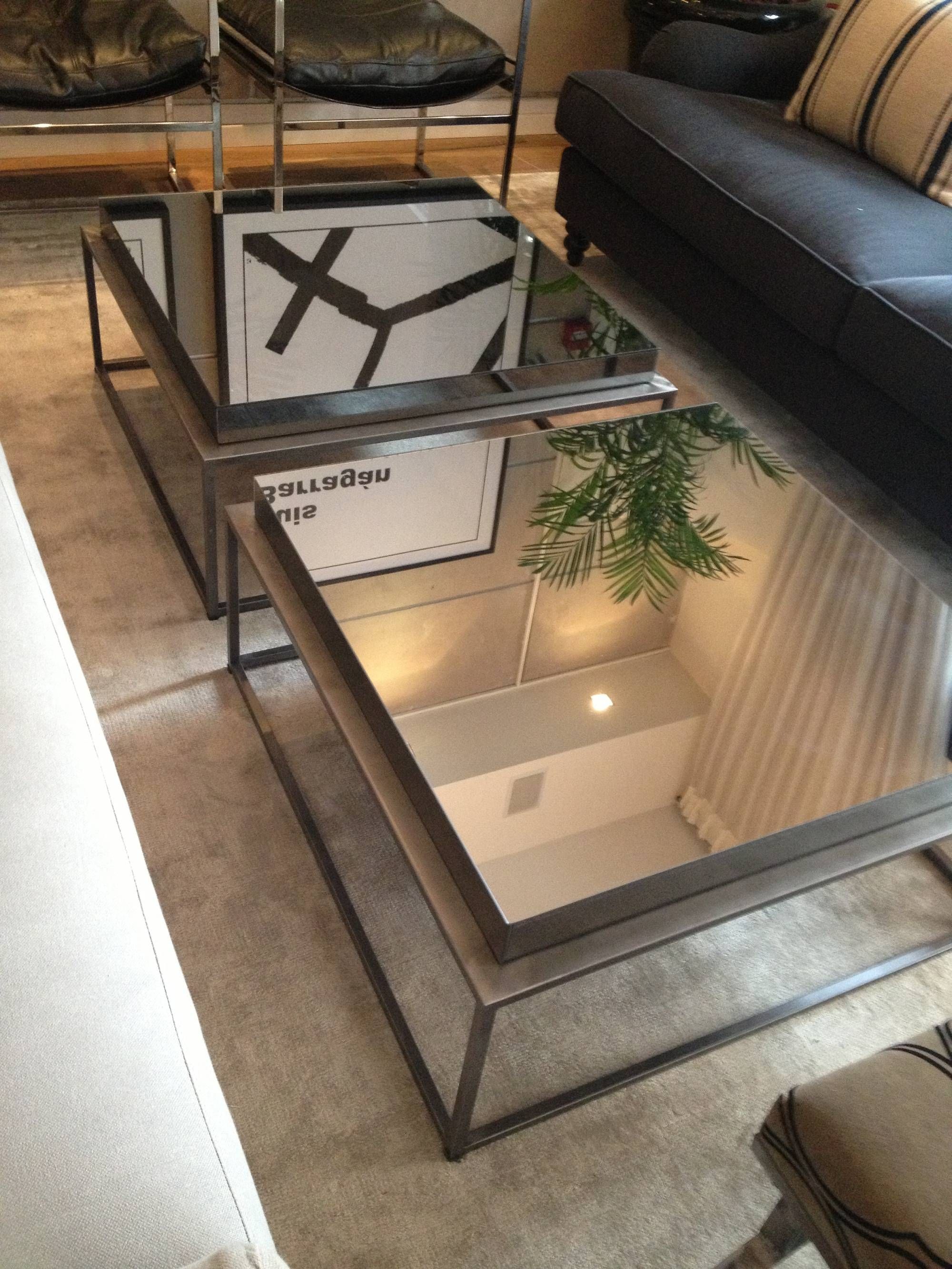 Pair Of Square Industrial Mirrored Coffee Table With Glass Top And Intended For Square Wood Coffee Tables With Storage (Photo 28 of 30)