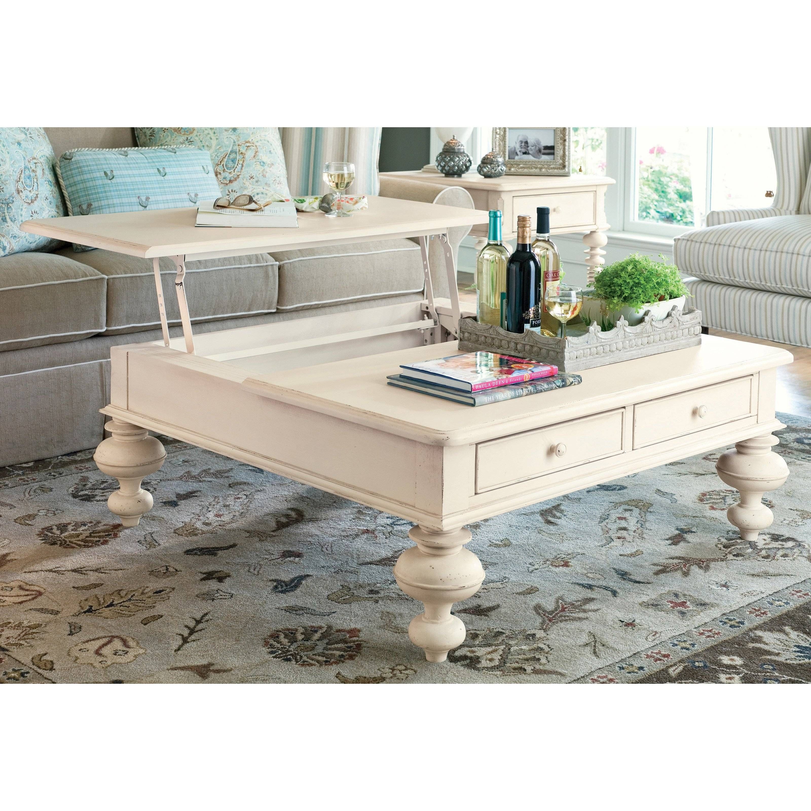 Paula Deen Home Put Your Feet Up Square Linen Wood Lift Top Coffee Inside Coffee Tables Top Lifts Up (View 25 of 30)