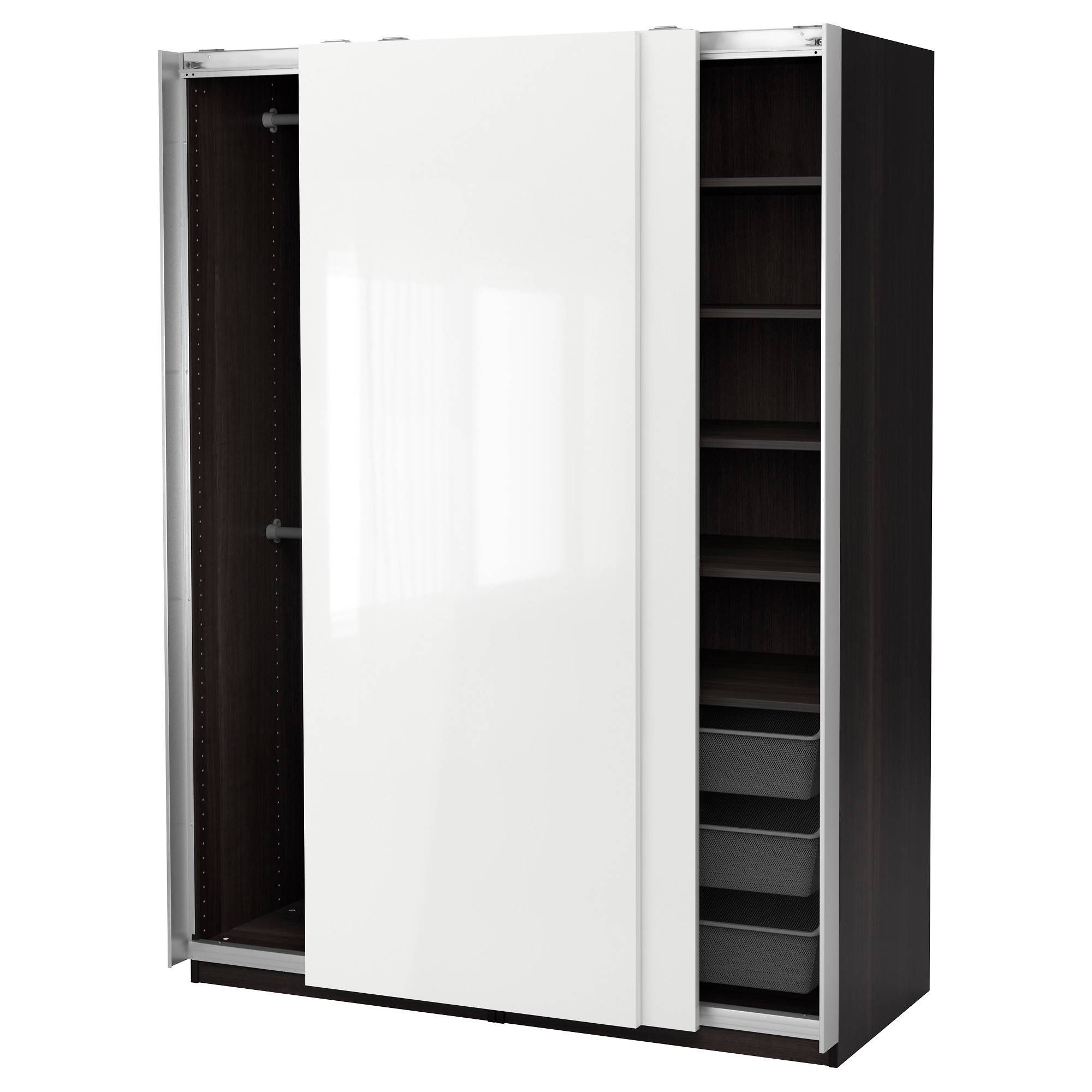 Pax Wardrobe Black Brown/hasvik High Gloss/white 150x66x201 Cm – Ikea In White High Gloss Wardrobes (View 14 of 15)