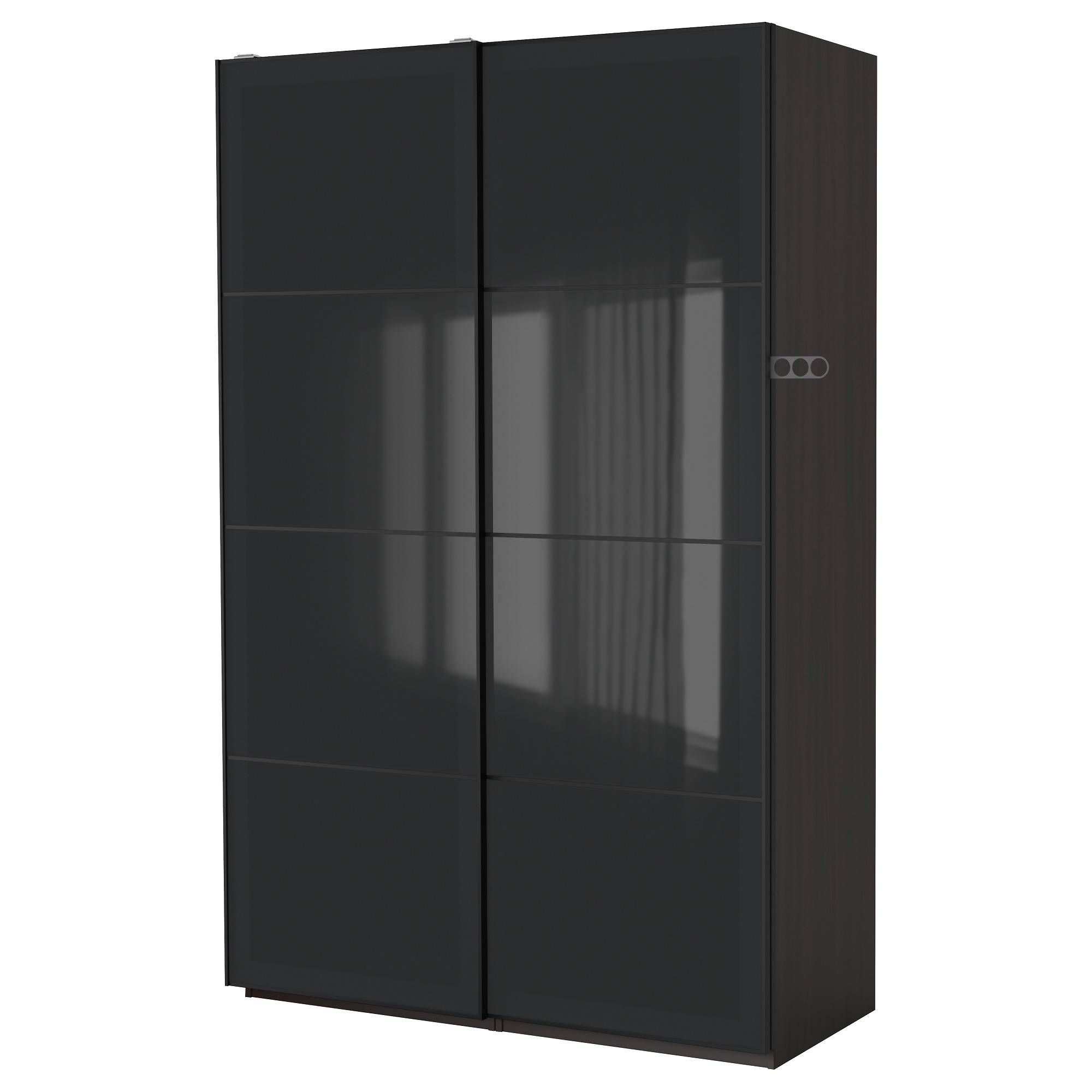 Pax Wardrobe Black Brown/uggdal Grey Glass 150x66x236 Cm – Ikea Pertaining To Black Glass Wardrobes (View 9 of 15)
