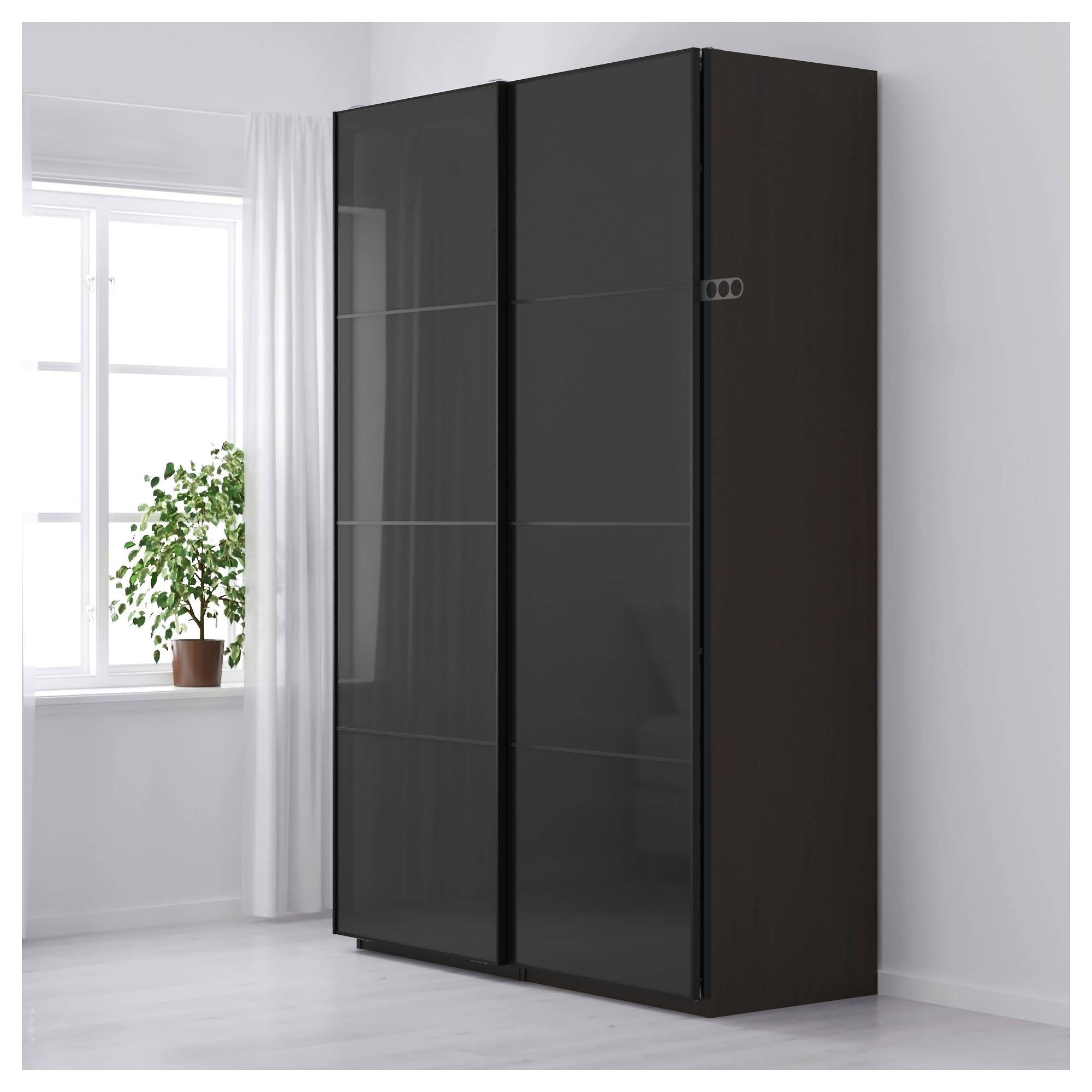 Pax Wardrobe Black Brown/uggdal Grey Glass 150x66x236 Cm – Ikea With Black Glass Wardrobes (View 3 of 15)
